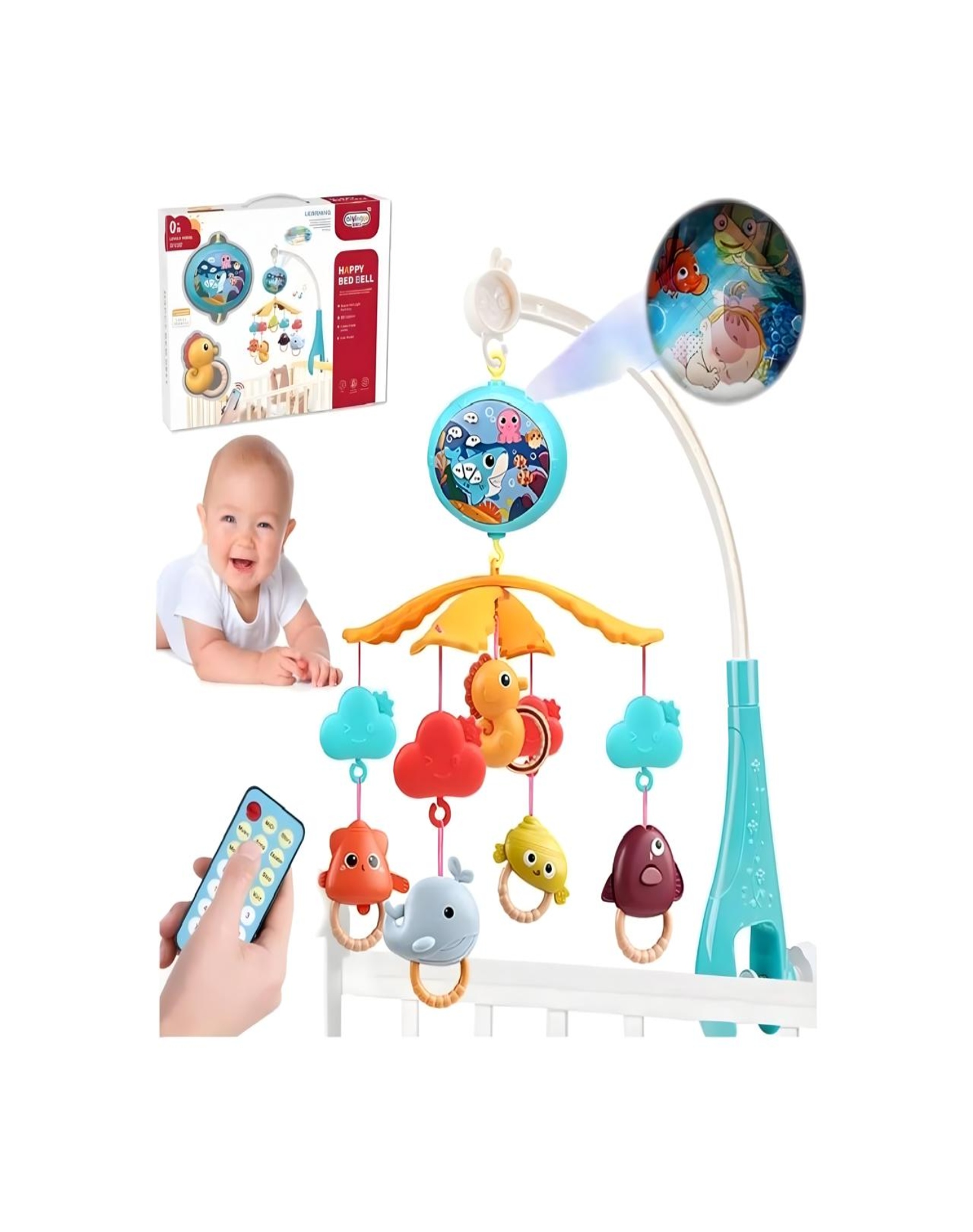 MOVIL MUSICAL CON LUZ  Y SONIDO CUNA BEBÉ CON CONTROL - 2