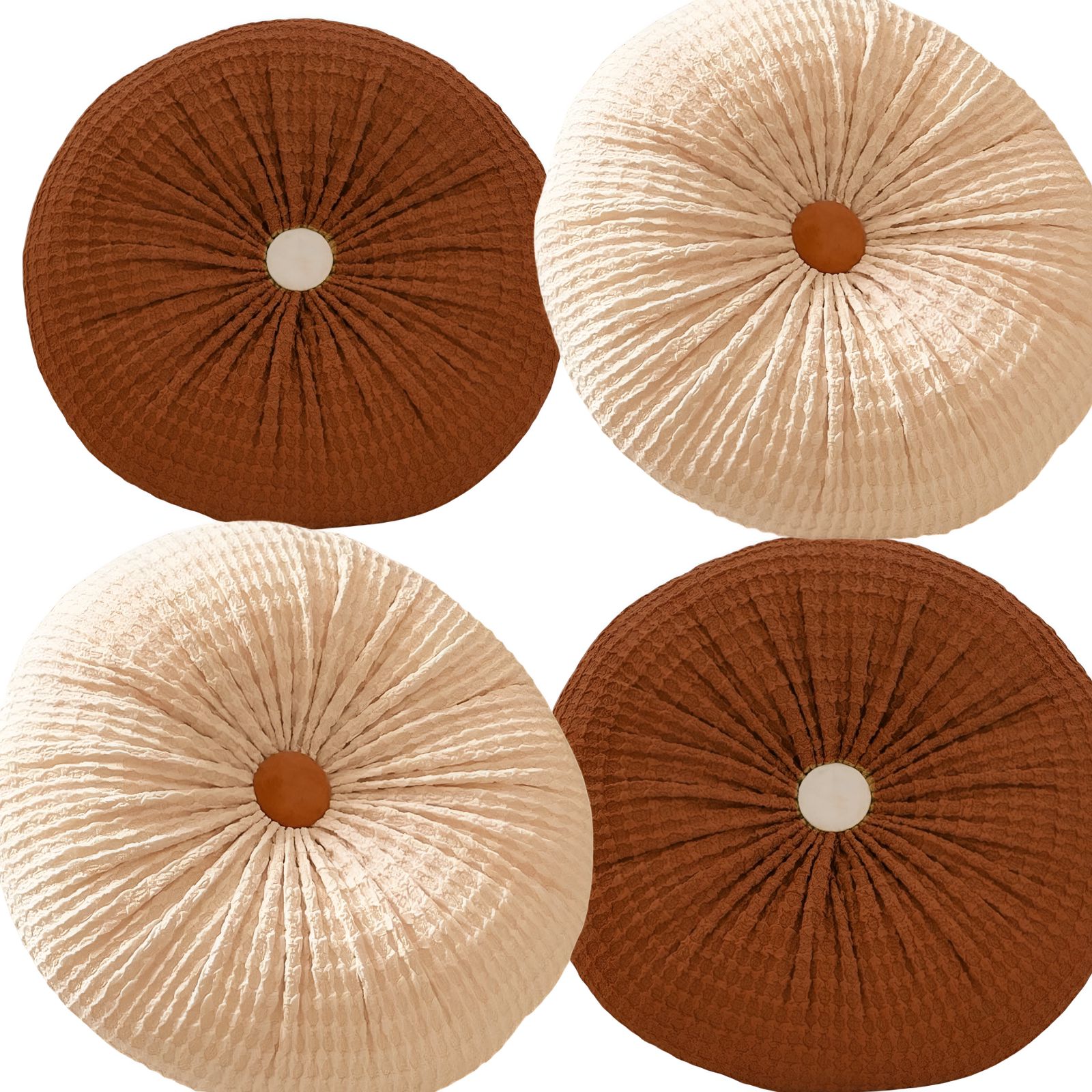 SET DE 4 COJINES DISEÑO BOTON COLOR BEIGE/CAFÉ - 3