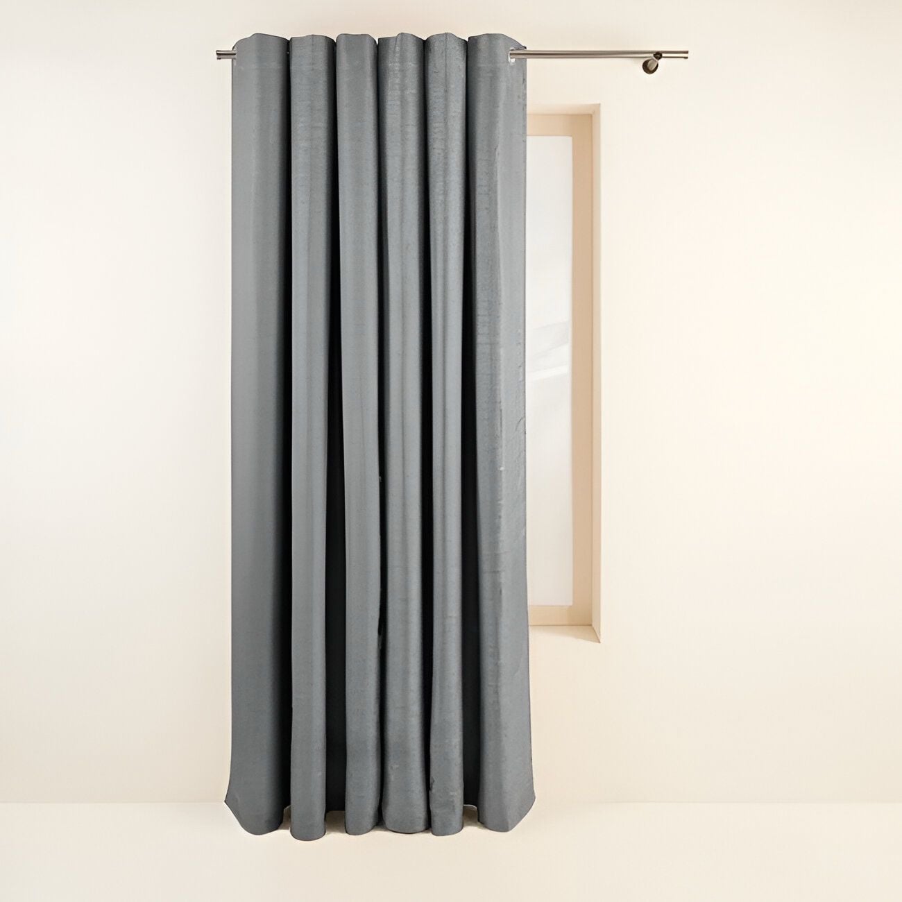 SET CORTINAS 2 PAÑOS ENGOMADAS TEXTURIZADA 140X220 GRIS - 1