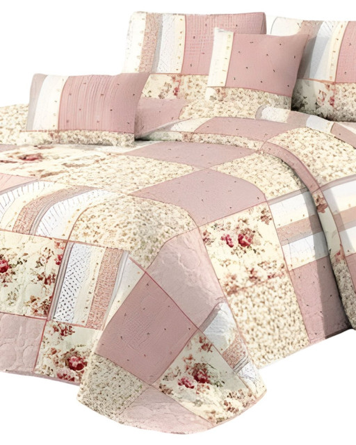 CUBRECAMA QUILT MAS JUEGO DE SABANAS PLAZA Y MEDIA - 3
