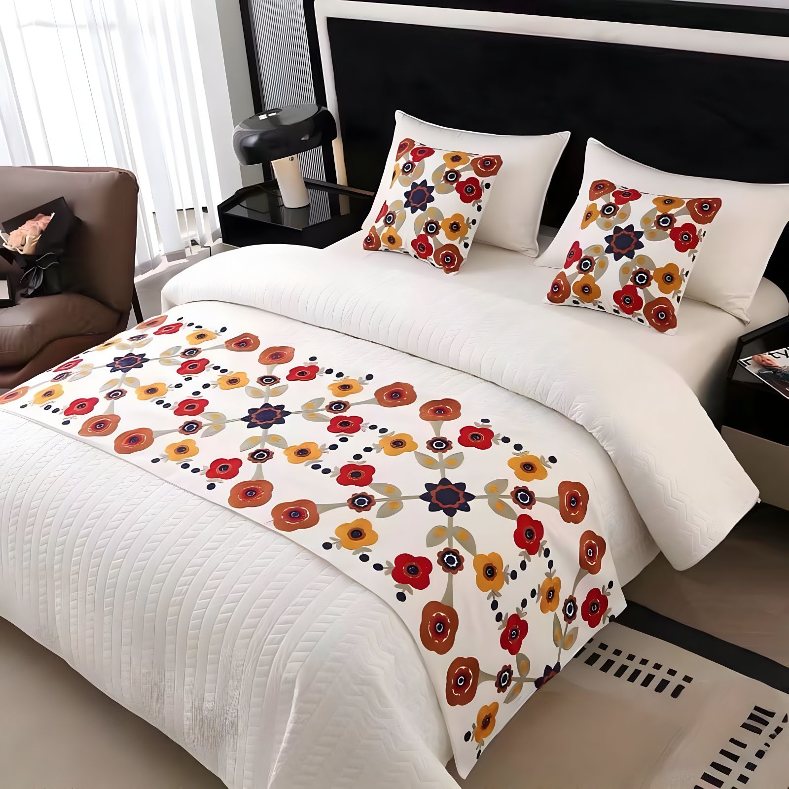 PIECERA DE CAMA SIN FUNDAS BORDADA DECORATIVA 60X200 CM - 3