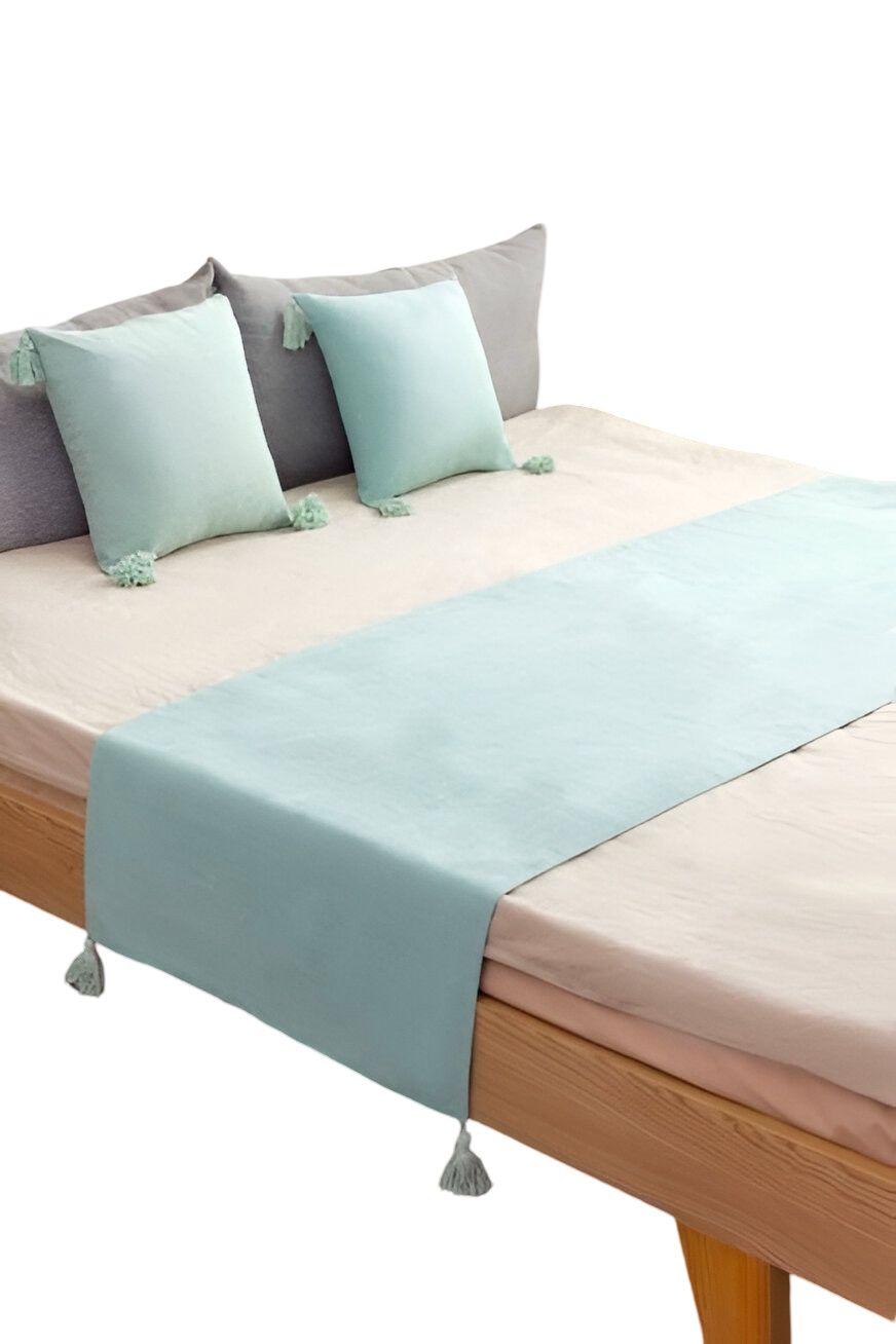 PIECERA DE CAMA DECORATIVA MODELO LINO CELESTE - 3