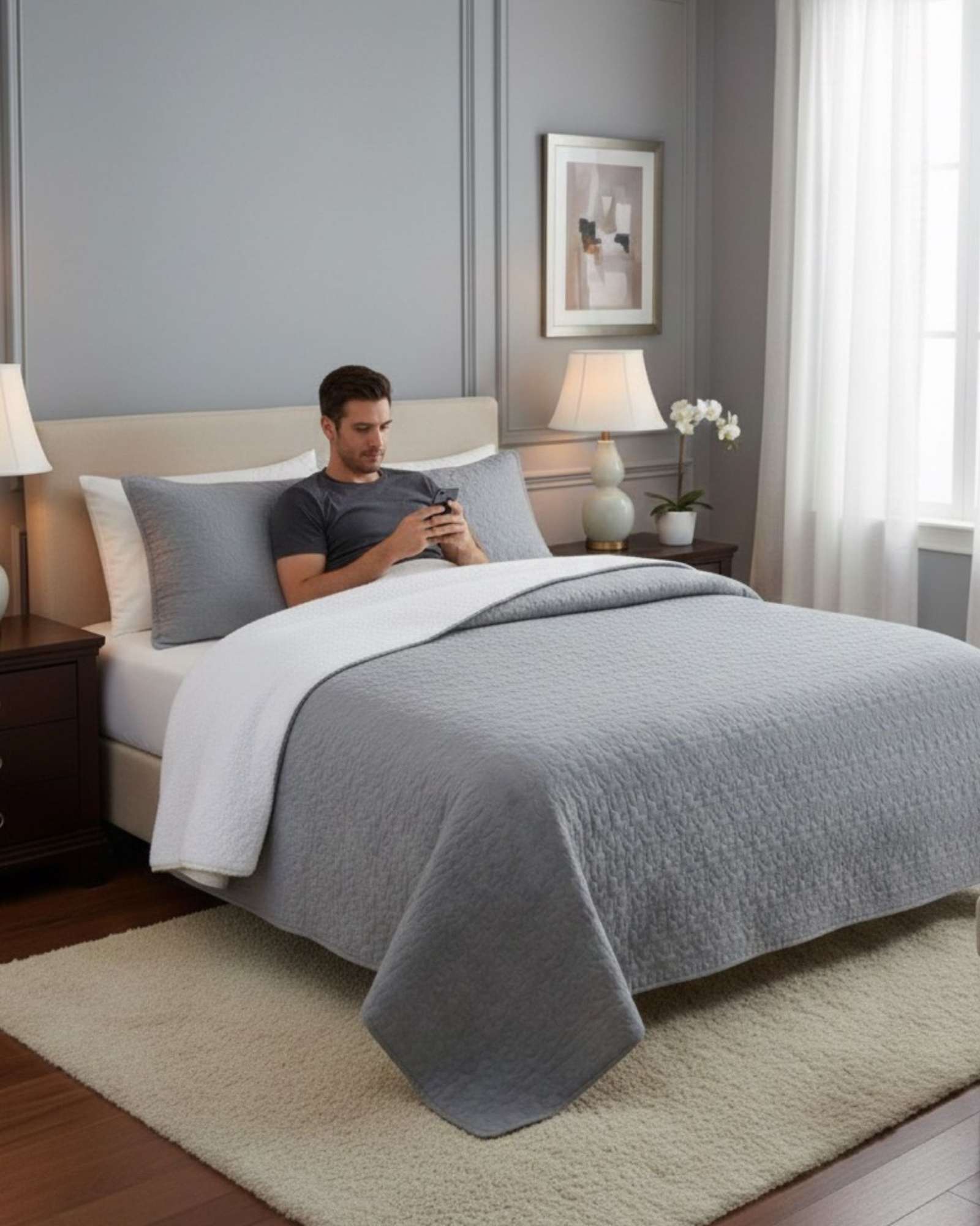 COBERTOR COLCHA QUILT SHERPA KING MEDIDA 250X270 CM - 2
