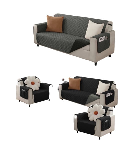 JUEGO DE 2 FUNDA SOFÁ SILLÓN 3 CUERPOS SOBREPONER BICOLOR - 1