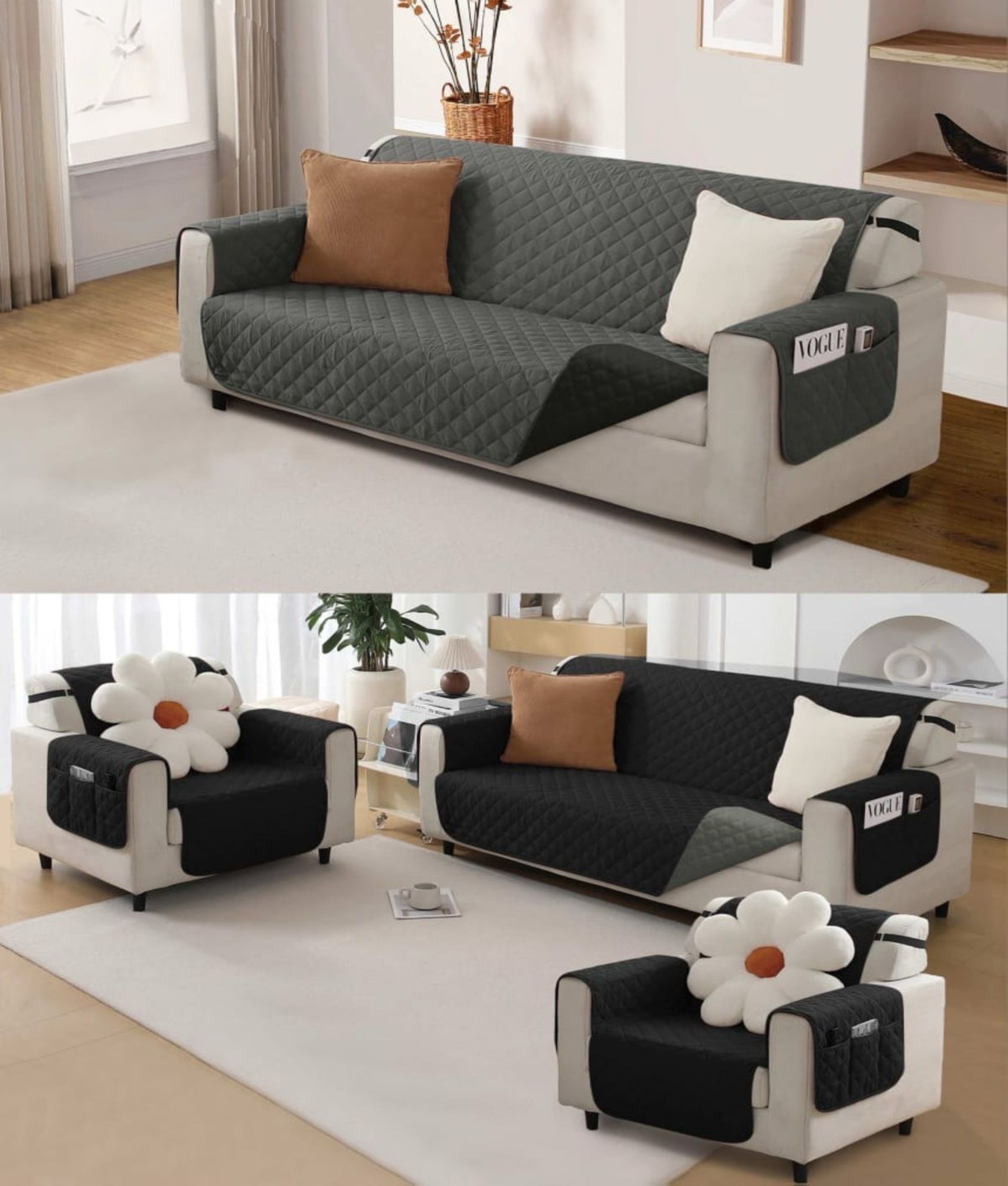 JUEGO DE 2 FUNDA SOFÁ SILLÓN 3 CUERPOS SOBREPONER BICOLOR - 4