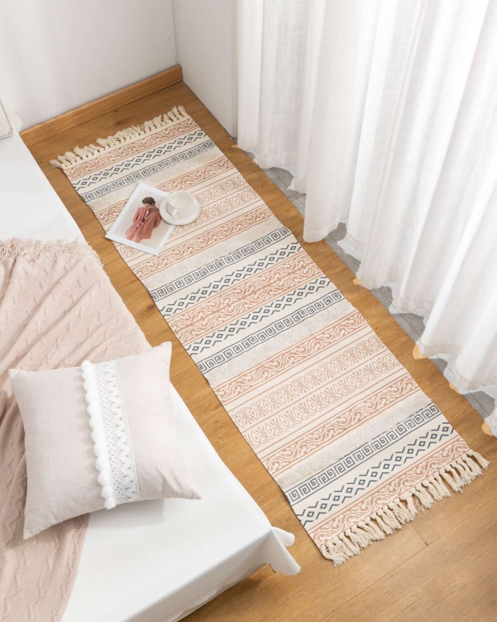 SET DE 2 ALFOMBRA DECORATIVA DE LINO 60 X 180 CM - 3