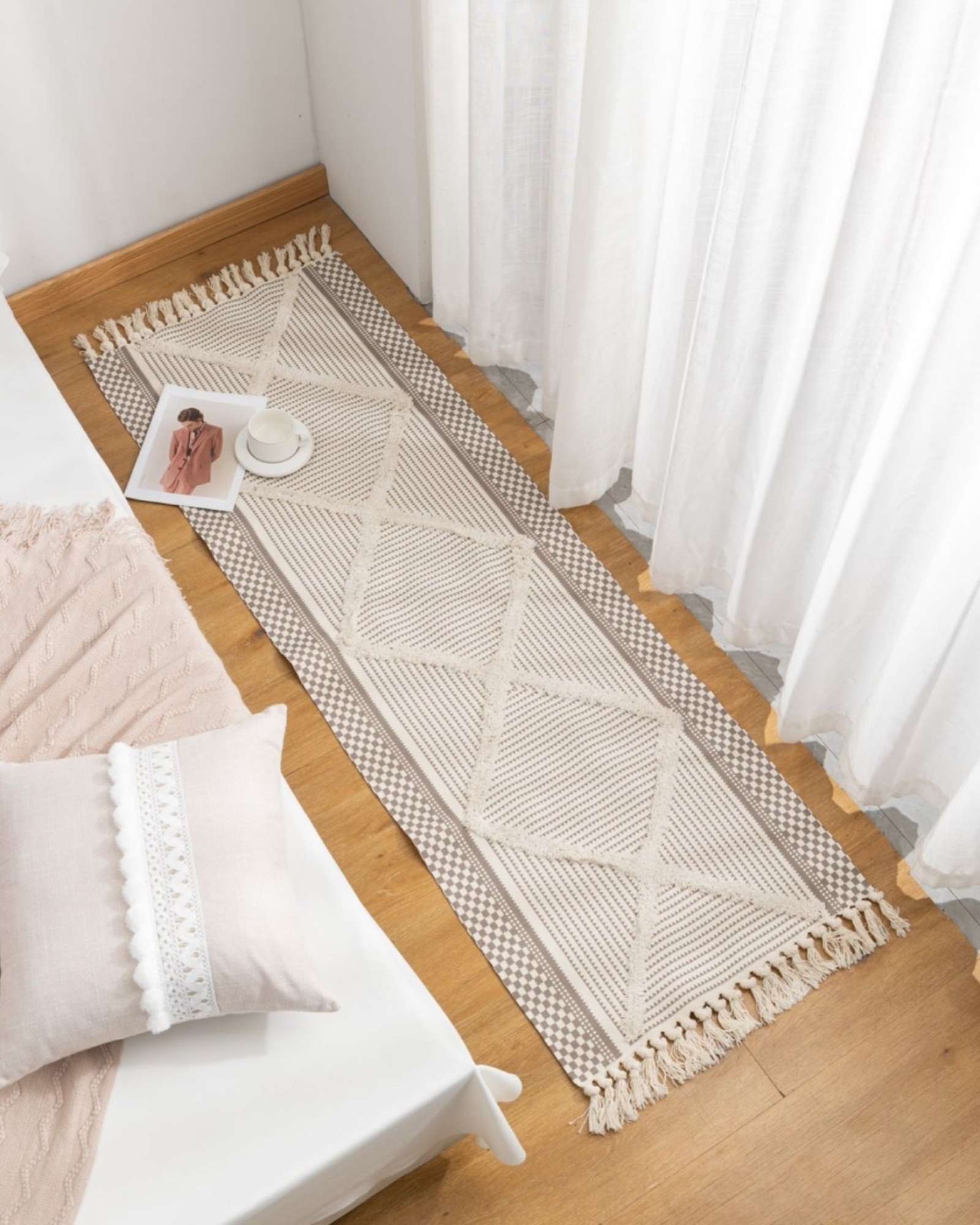 SET DE 2 ALFOMBRA DECORATIVA DE LINO 60 X 180 CM - 3