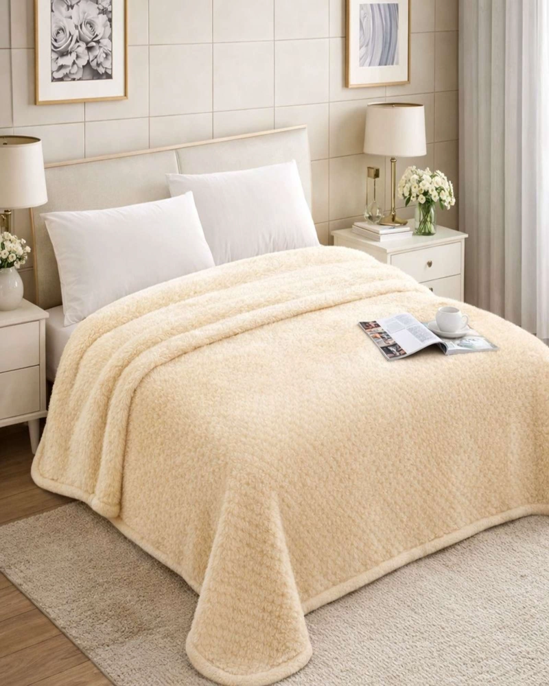 FRAZADA CON CHIPORRO ELEGANTE PLAZA Y MEDIA 150X200CM BEIGE - 4