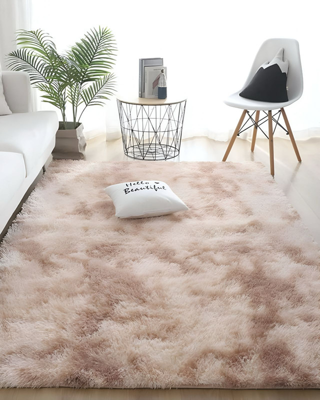 ALFOMBRA PELUDA SUAVE 200 X 300 CM CÁLIDAS EN INVIERNO BEIGE JASPEADO - 1