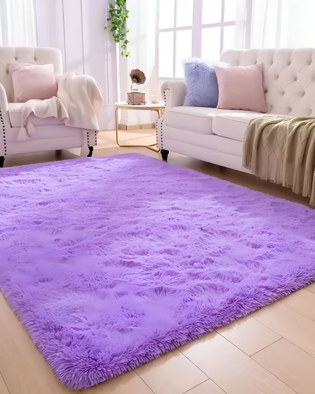 ALFOMBRA PELUDA SUAVE 180 X 200 CM CÁLIDAS EN INVIERNO LILA - 1