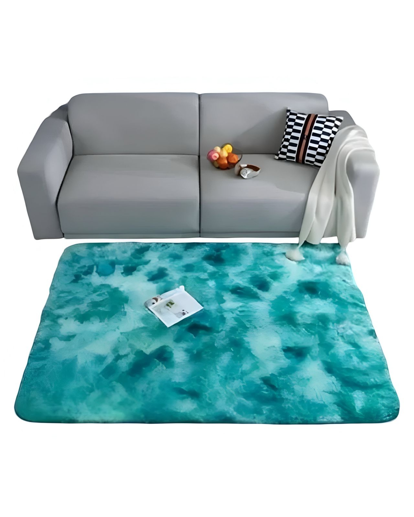 ALFOMBRA PELUDA SUAVE 240 X 200 CM CÁLIDAS EN INVIERNO TURQUESA - 1