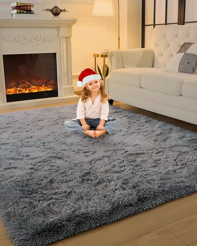 ALFOMBRA PELUDA SUAVE 240 X 200 CM CÁLIDAS EN INVIERNO GRIS - 2