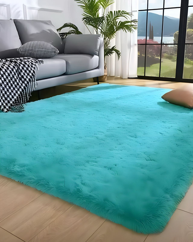 ALFOMBRA PELUDA SUAVE 180 X 200 CM CÁLIDAS EN INVIERNO CELESTE - 2
