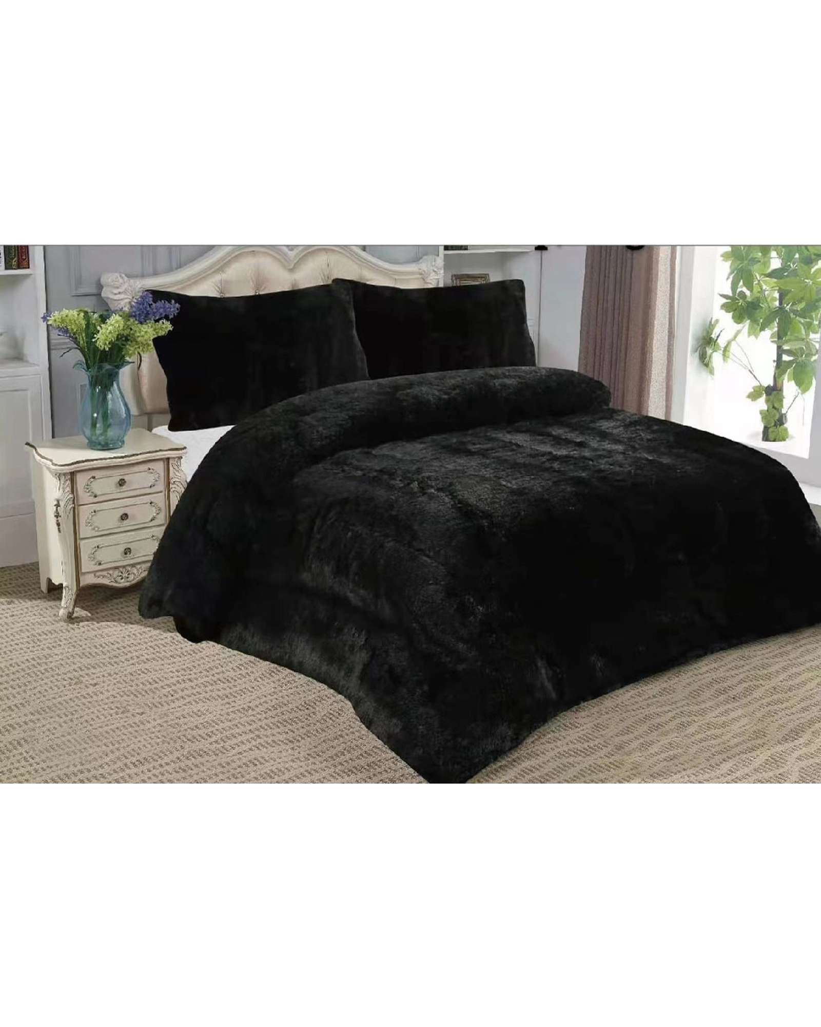 CUBRECAMA CHIPORRO PELUDO PLAZA Y MEDIA NEGRO - 4
