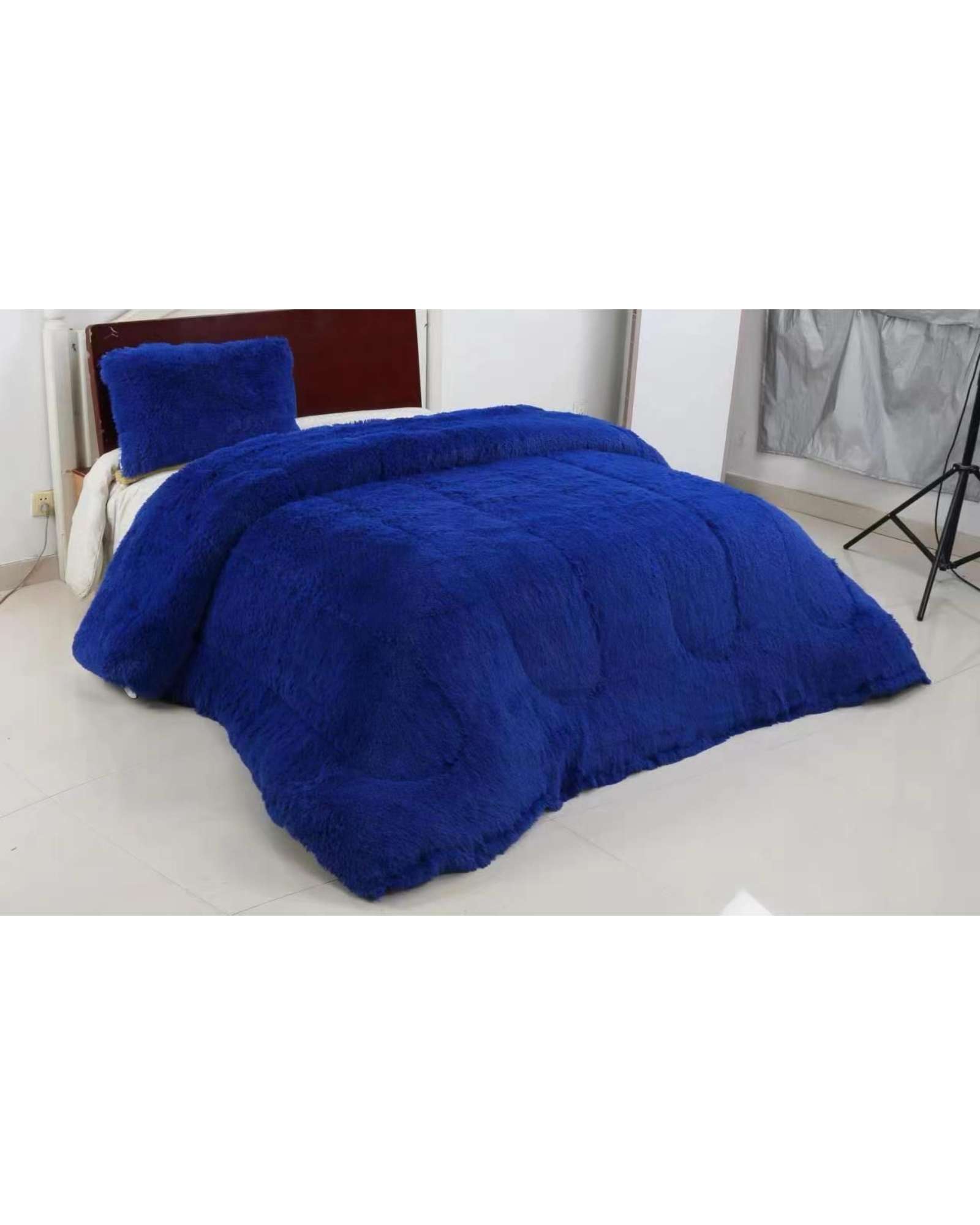 CUBRECAMA CHIPORRO PELUDO 2 PLAZAS AZUL - 4