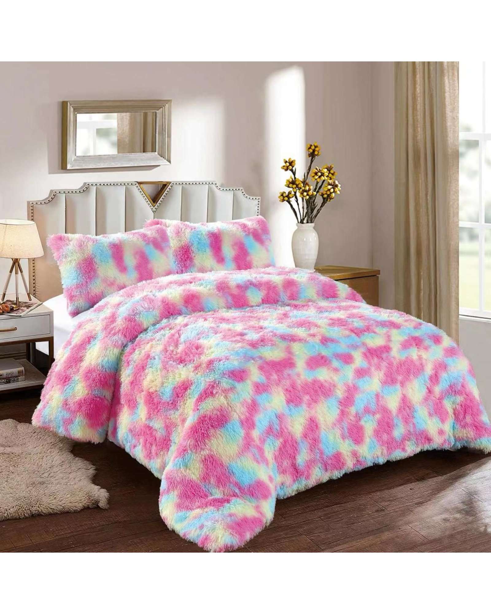 CUBRECAMA CHIPORRO PELUDO KING ROSA JASPEADO - 4