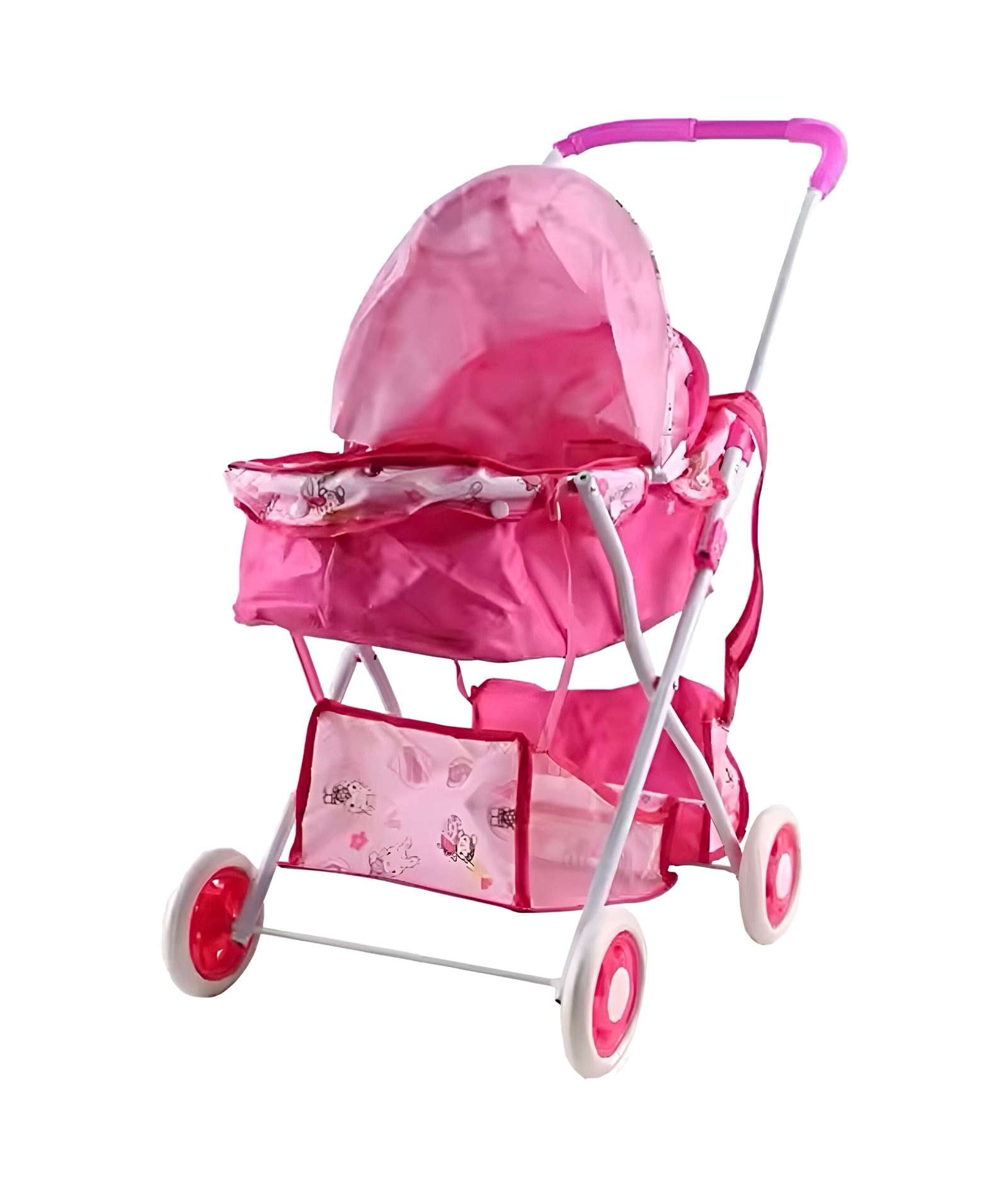 COCHE CUNA METALICO GRANDE DISEÑO ROSADO - 1