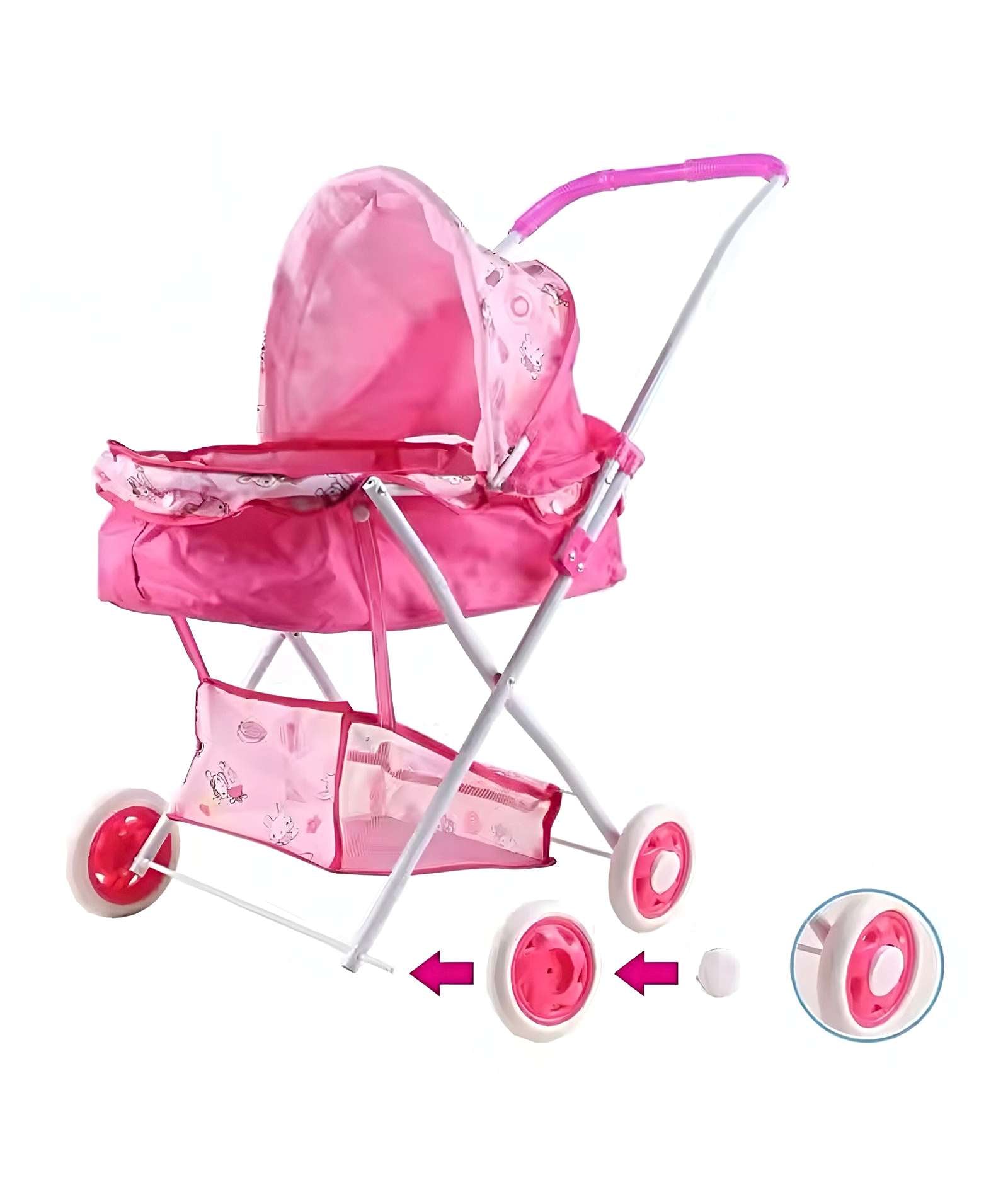 COCHE CUNA METALICO GRANDE DISEÑO ROSADO - 2