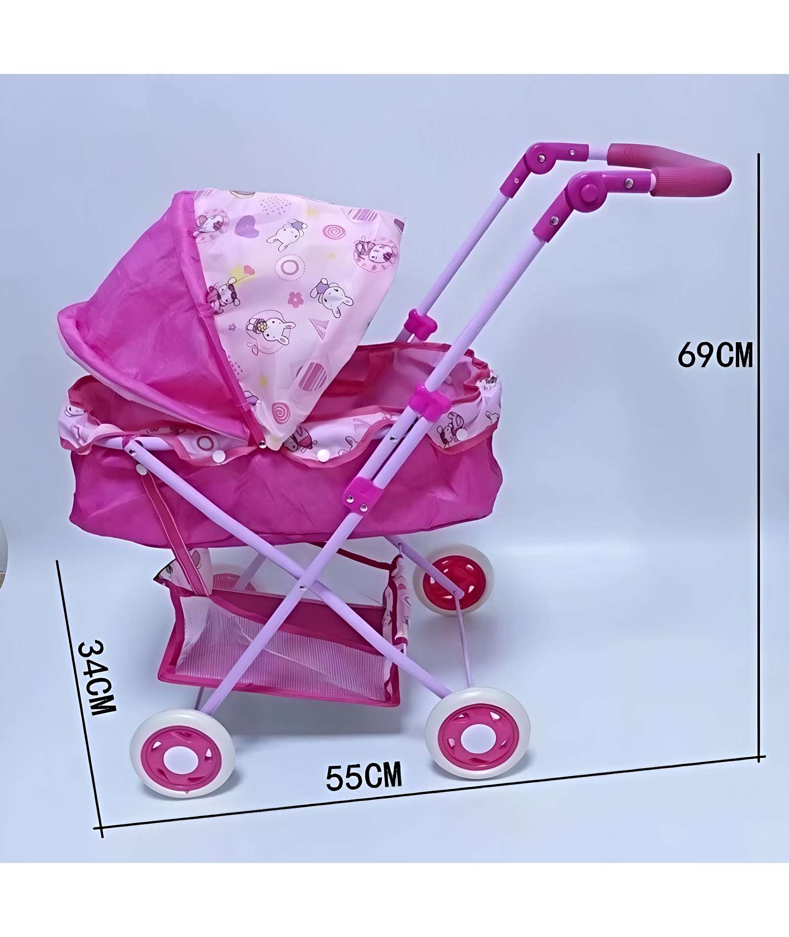 COCHE CUNA METALICO GRANDE DISEÑO ROSADO - 3