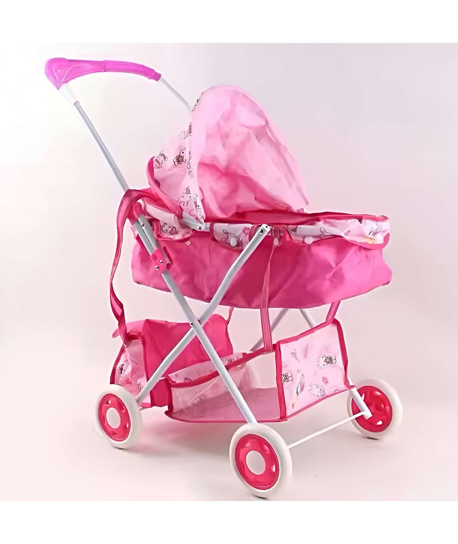 COCHE CUNA METALICO GRANDE DISEÑO ROSADO - 4