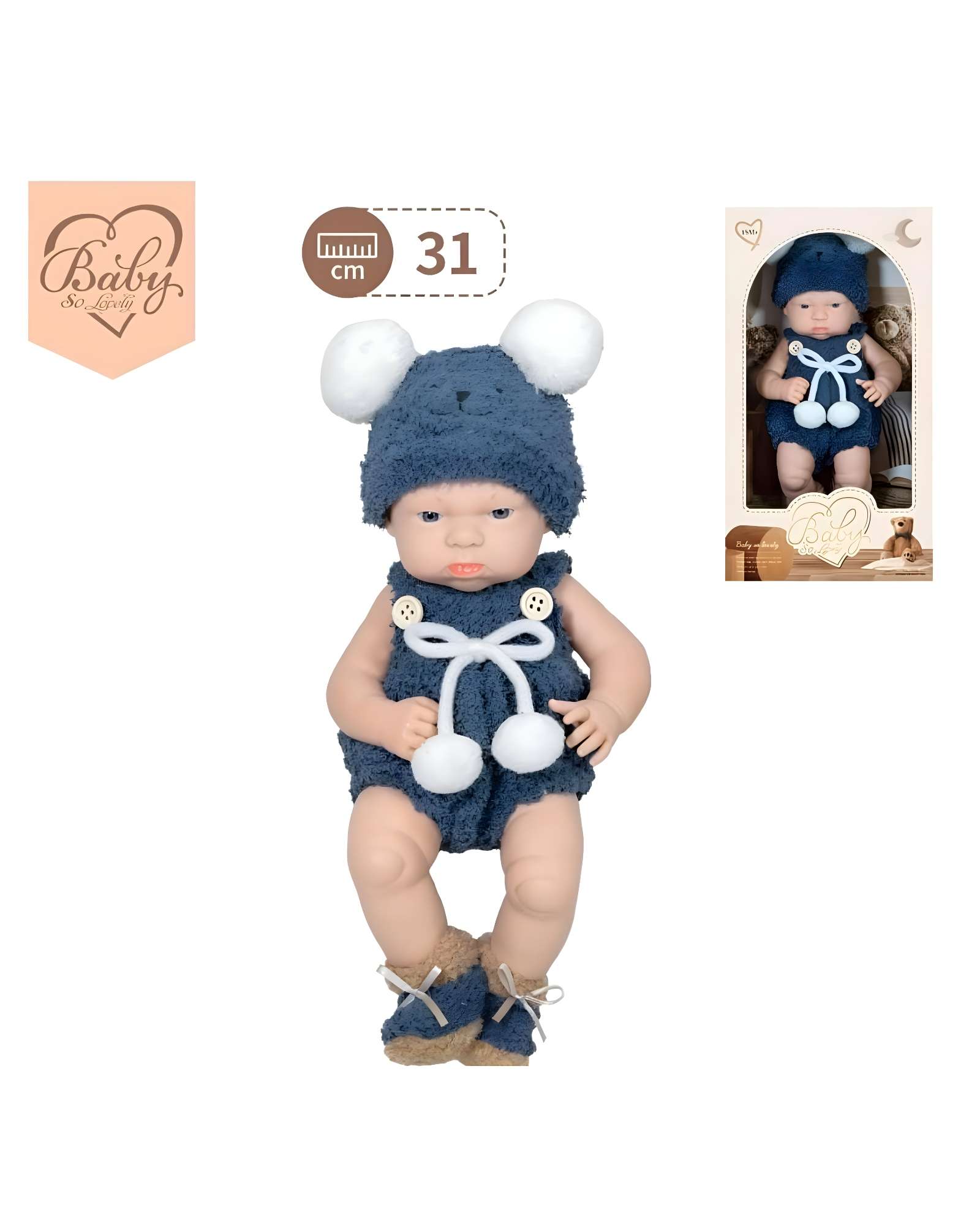 MUÑECA INFANTIL BEBÉ REALISTA SILICONA BABY SO LOVELY AZUL - 1