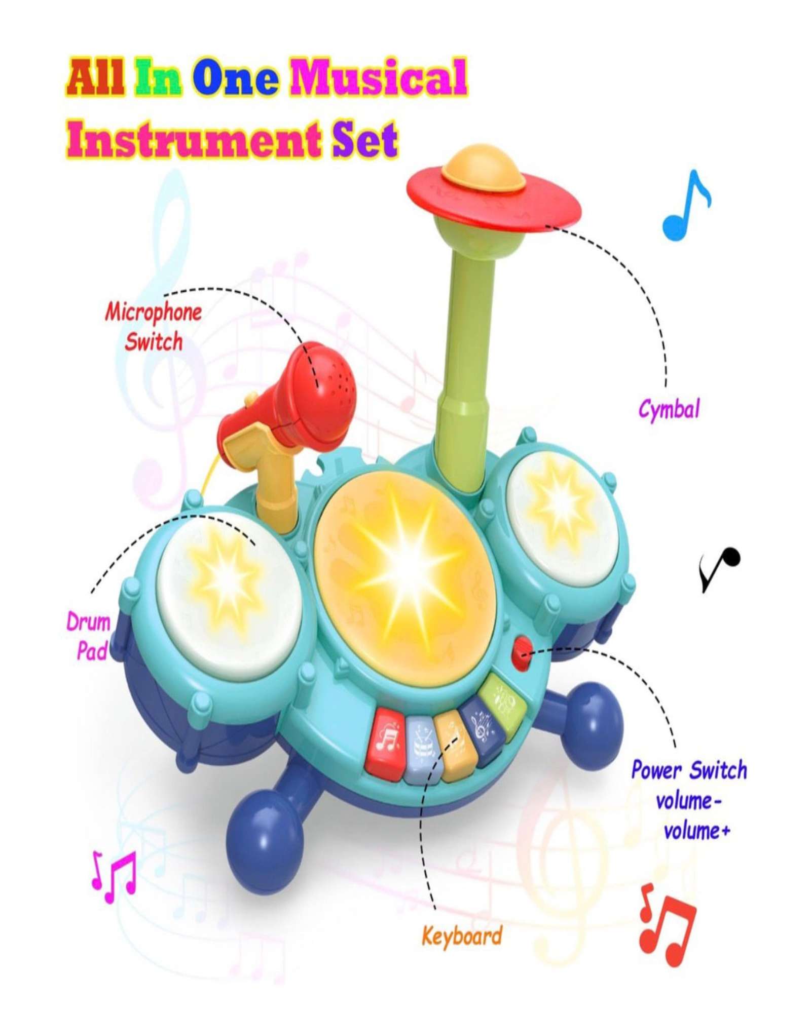 JUGUETE BATERÍA MUSICAL PARA BEBÉ CON MICRÓFONO ÓRGANO AZUL - 2
