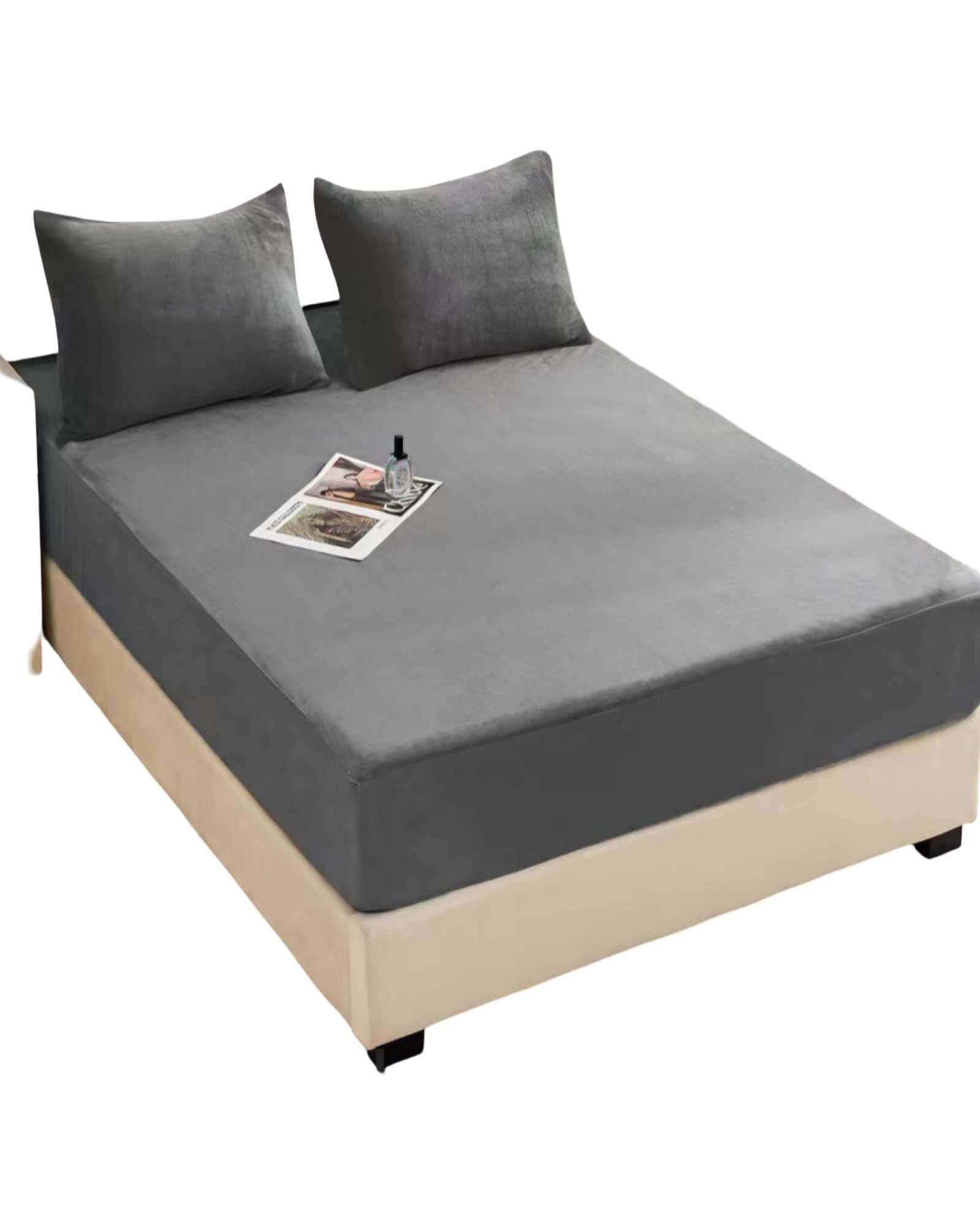 CUBRE COLCHON IMPERMEABLE PLUSH - GRIS - 2 PLAZAS - 1