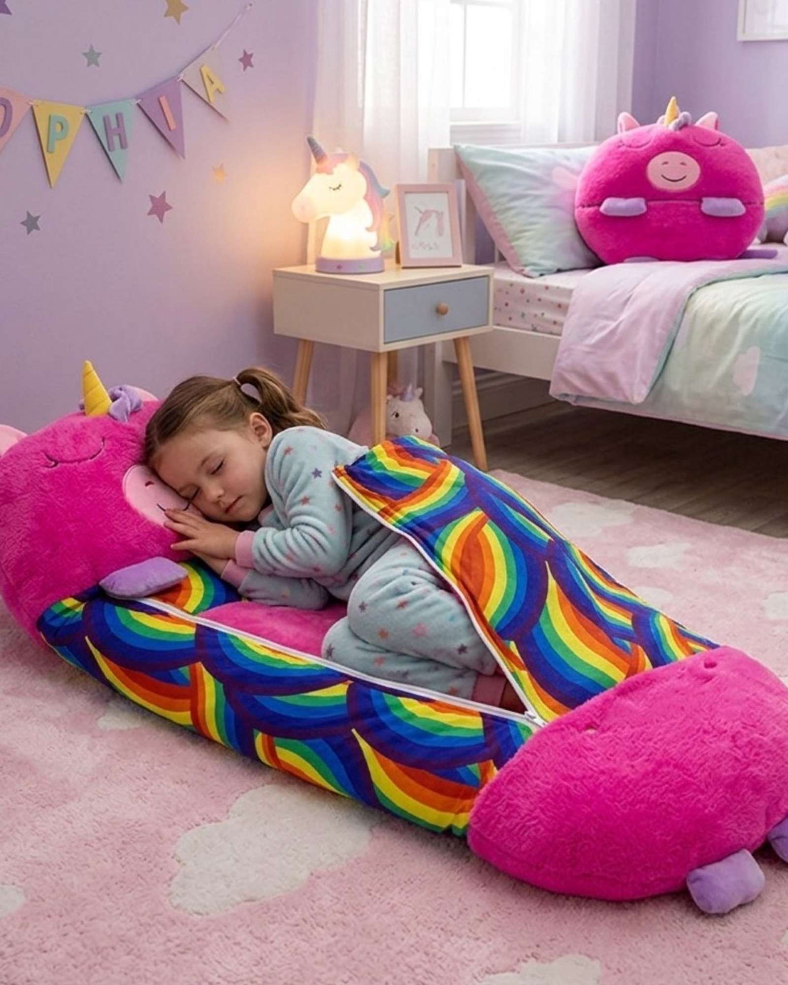SACO PARA DORMIR PARA NIÑO O NIÑA UNICORNIO FUCSIA - 1
