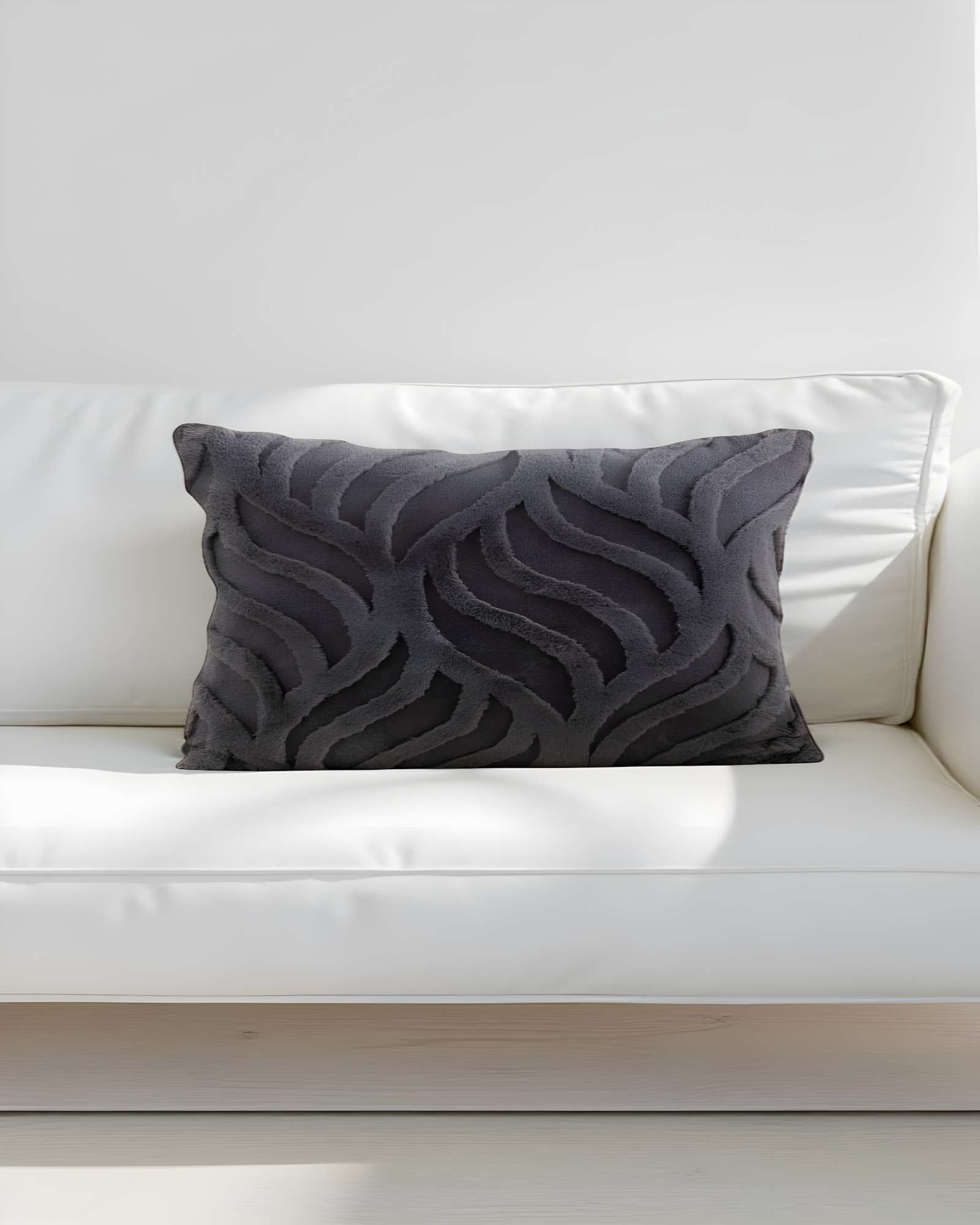 JUEGO DE 4 FUNDAS PELUDAS HOJA 45X45 NEGRO - 3