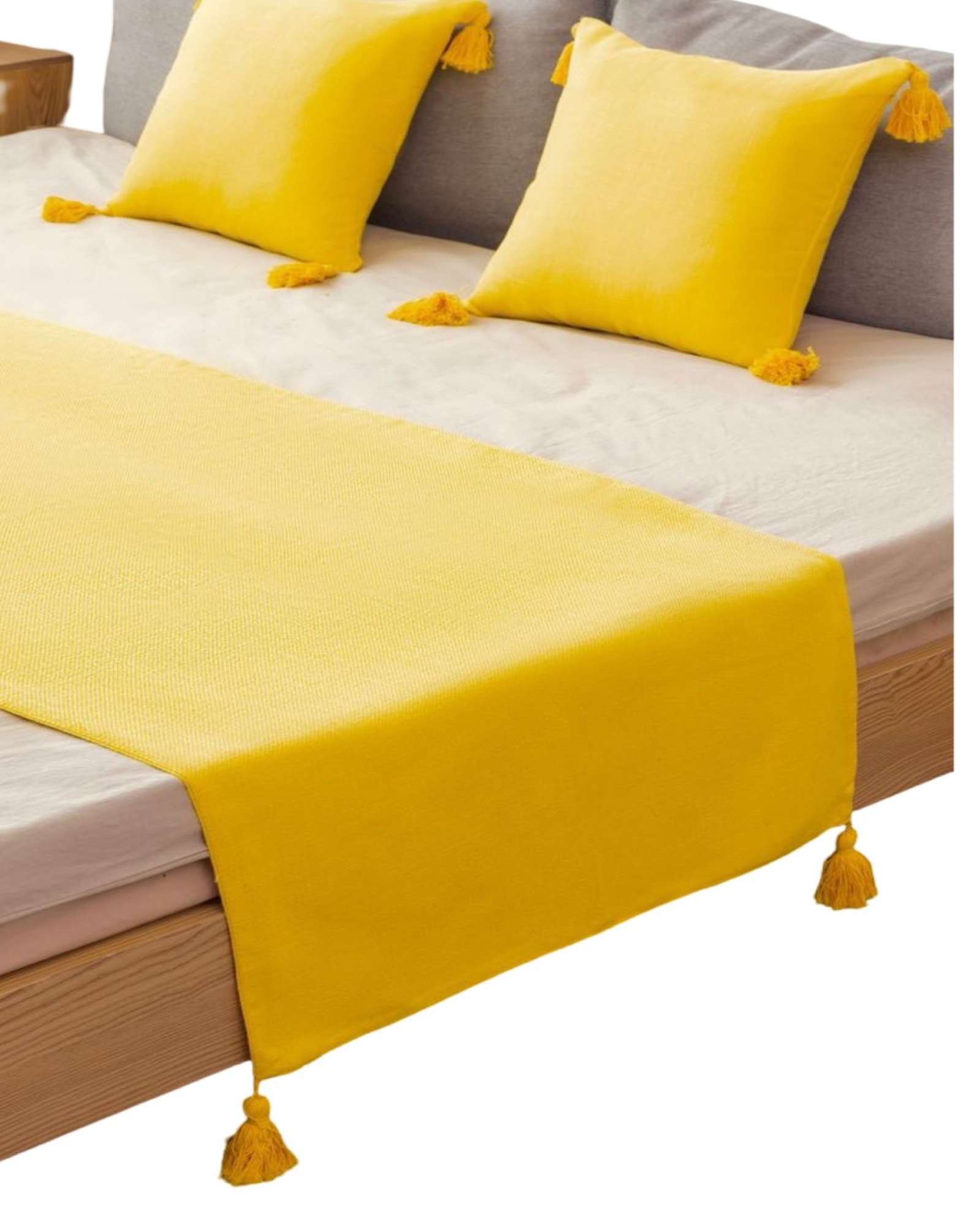 PIECERA MAS 2 FUNDAS CON POMPONES AMARILLO - 2