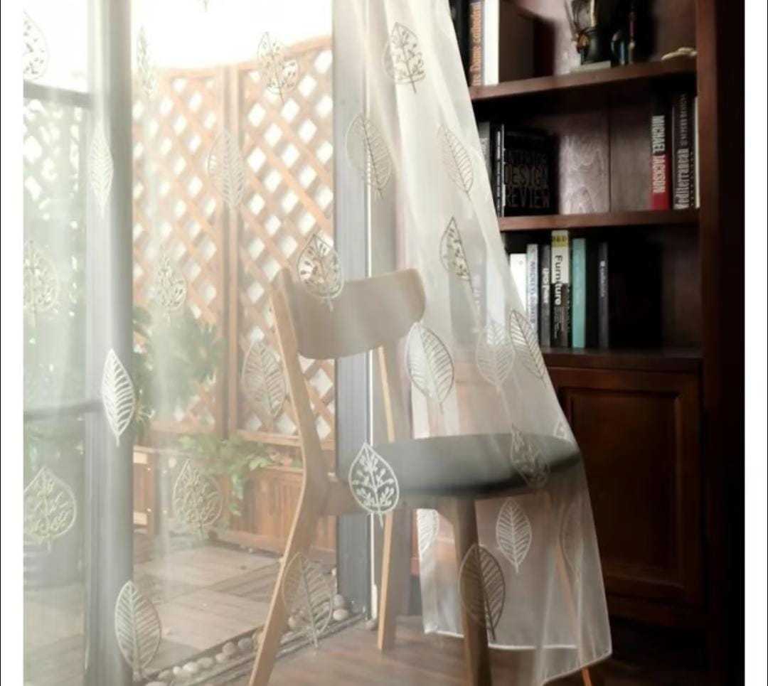 VISILLO CORTINA HOJAS BLANCAS 140X230 CM 2 PAÑOS - 3