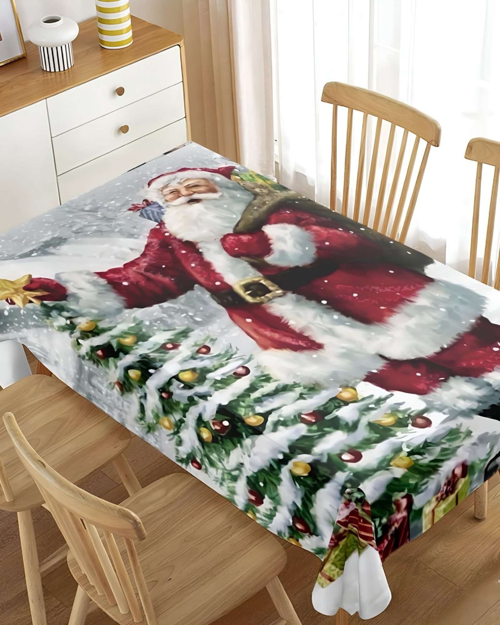 MANTEL DECORATIVO ANTIMANCHAS DISEÑO NAVIDAD 140X220 CM - 4