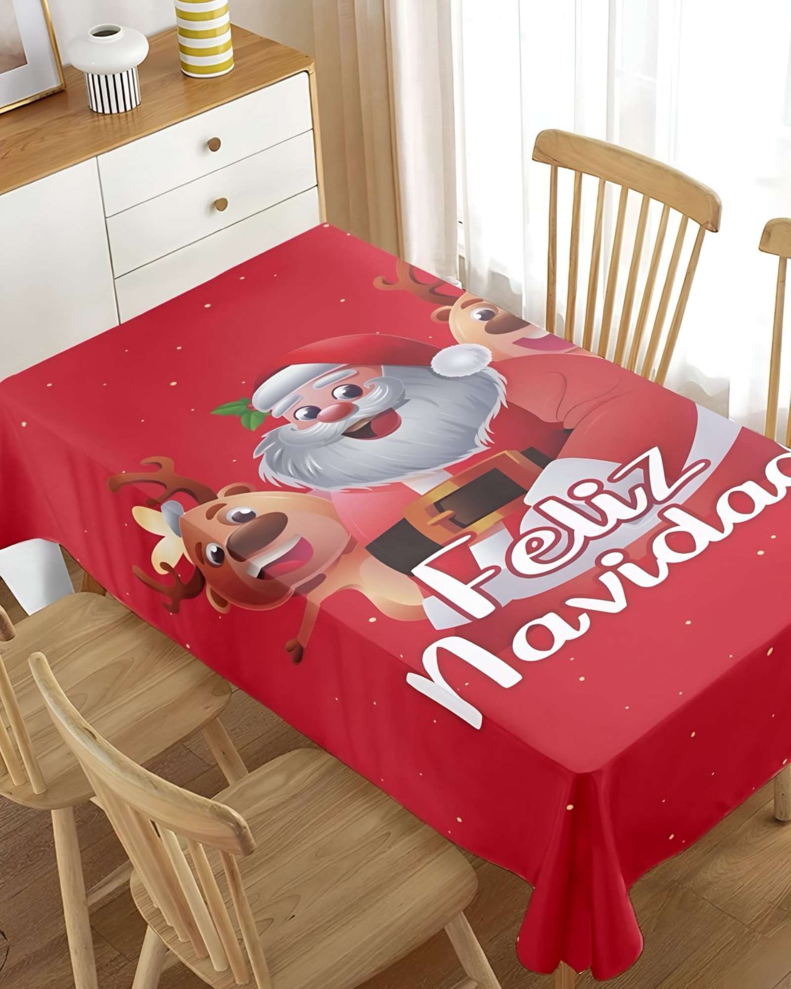 MANTEL DECORATIVO ANTIMANCHAS DISEÑO NAVIDAD 140X220 CM - 3