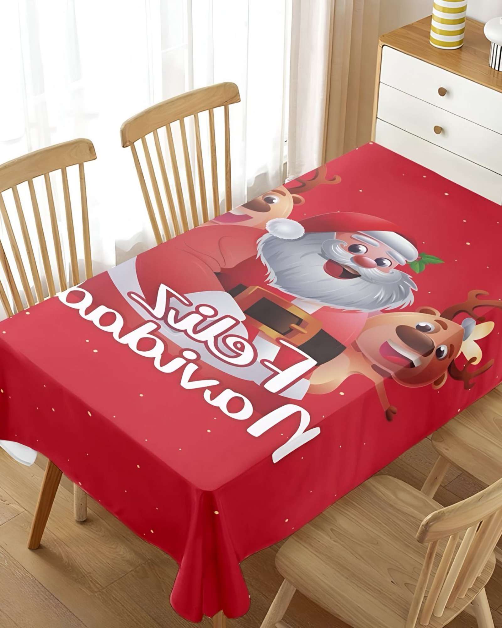 MANTEL DECORATIVO ANTIMANCHAS DISEÑO NAVIDAD 140X220 CM - 4