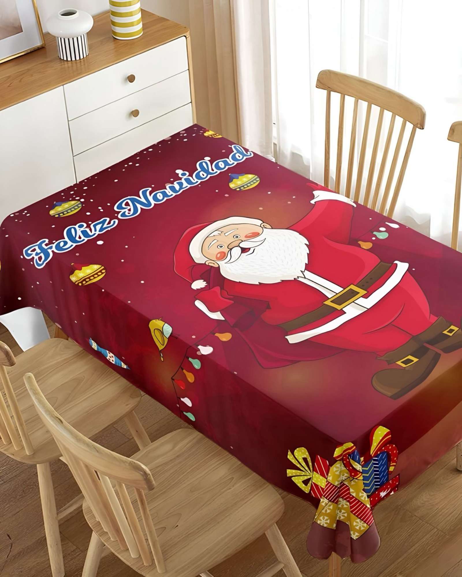 MANTEL DECORATIVO ANTIMANCHAS DISEÑO NAVIDAD 140X220 CM - 3
