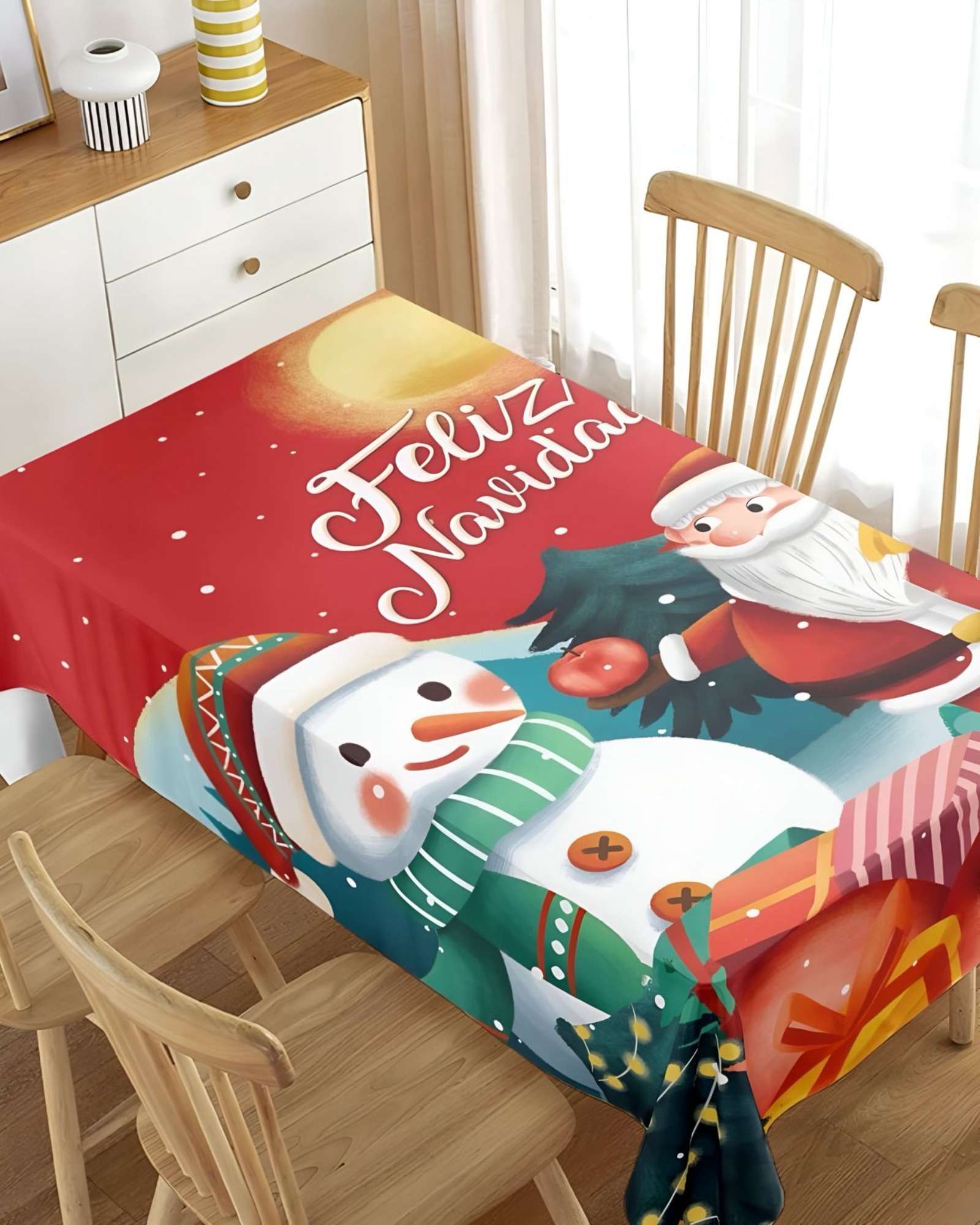 MANTEL DECORATIVO ANTIMANCHAS DISEÑO NAVIDAD 140X220 CM - 3