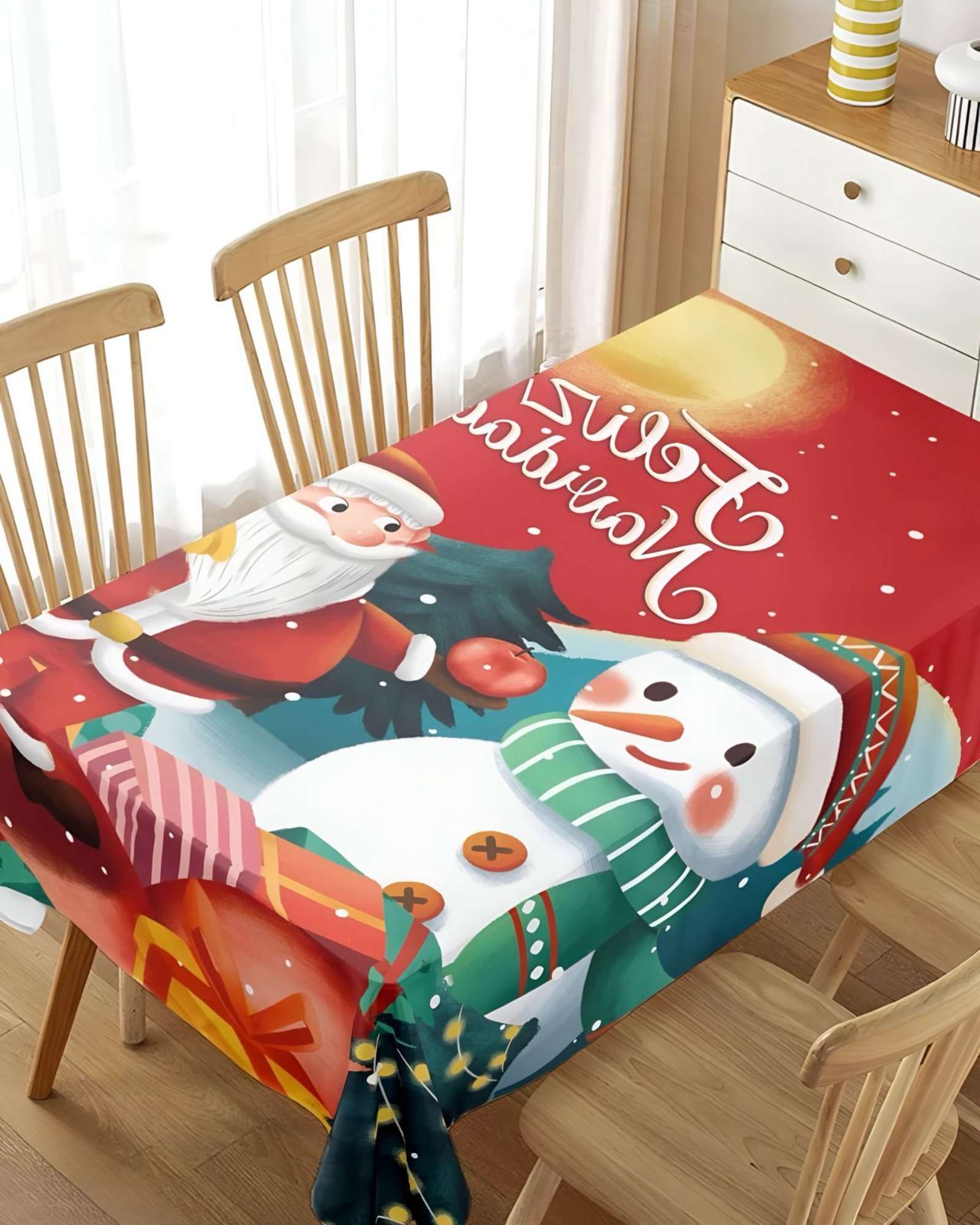 MANTEL DECORATIVO ANTIMANCHAS DISEÑO NAVIDAD 140X220 CM - 4