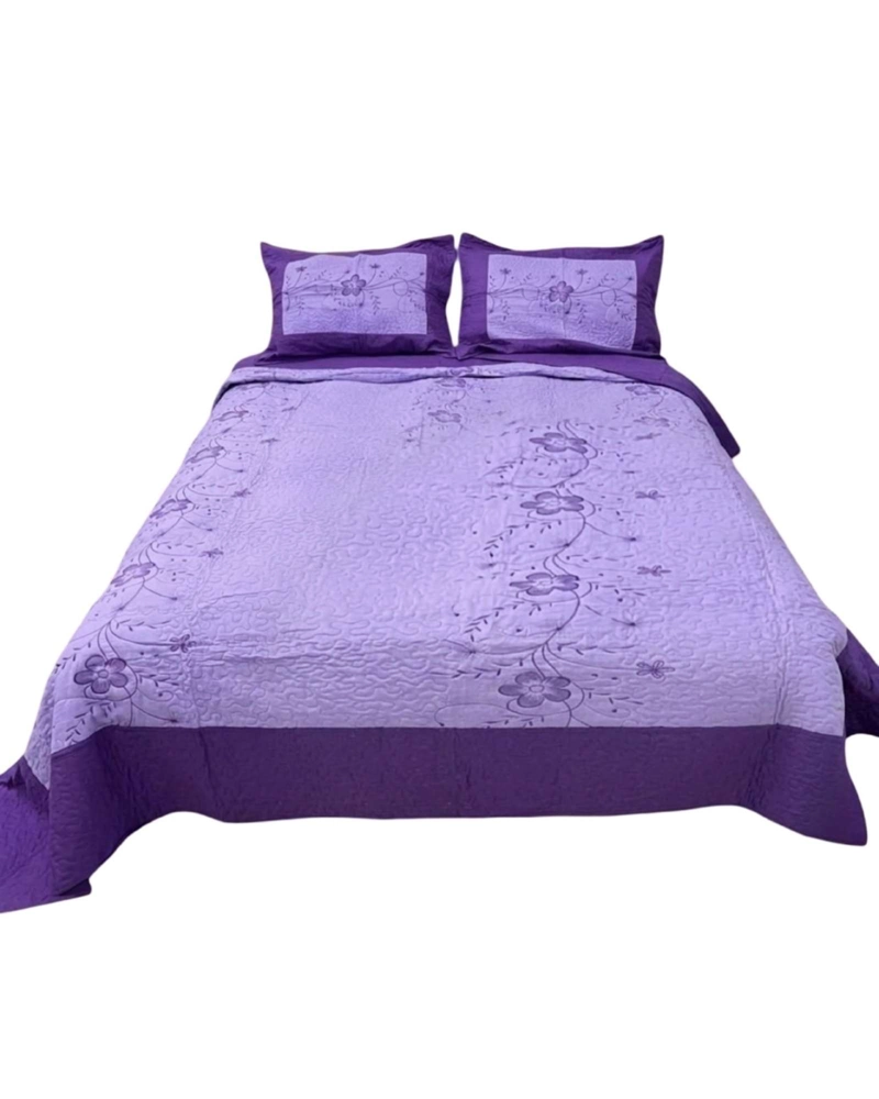 CUBRECAMA QUILT BORDADO PLAZA Y MEDIA MAS FUNDAS DE ALMOHADAS ESTILO BOTANICO - 4