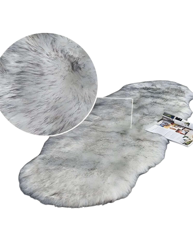 ALFOMBRAS DECORATIVAS IMITACION PIEL DE CONEJO BLANCO CON GRIS - 1