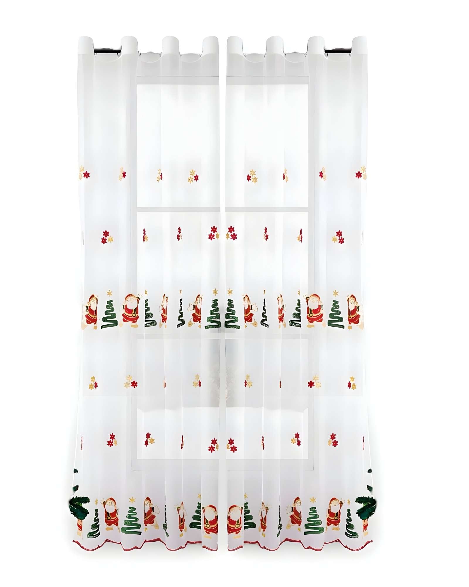 JUEGO PAR  DE CORTINA VISILLO TRANSPARENTE DISEÑO NAVIDEÑO 140X230 CM V5 - 1