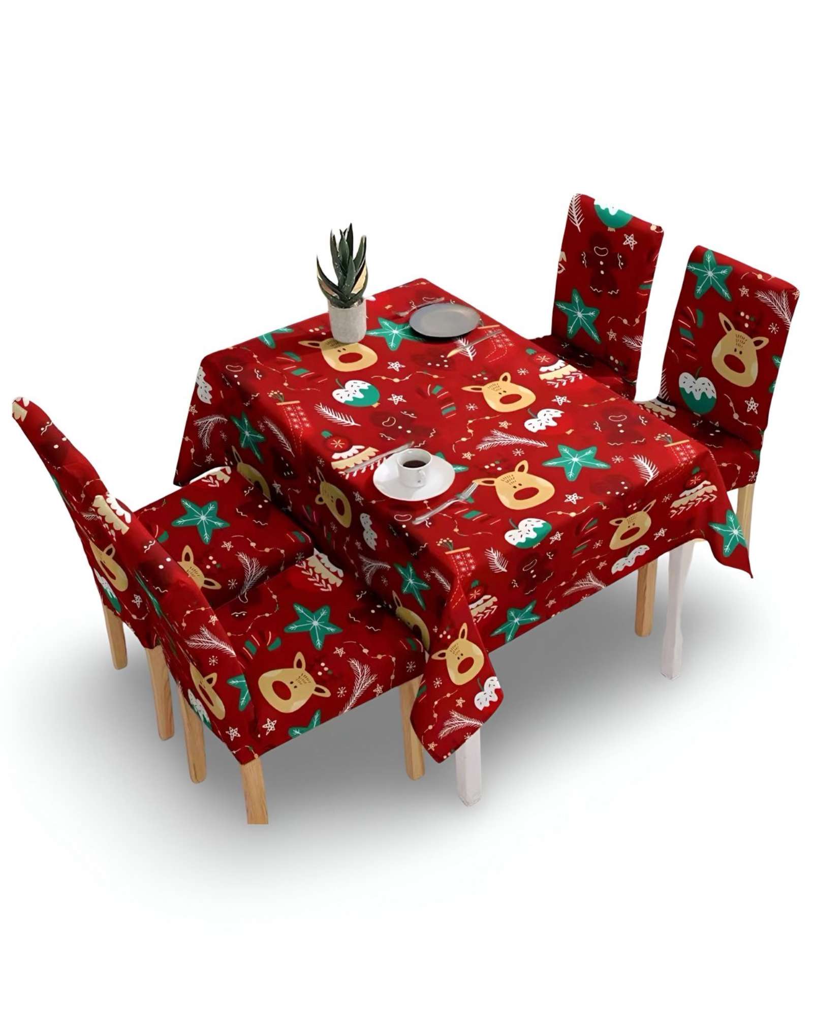 JUEGO MANTEL MAS 6 FUNDAS DE SILLAS ANTIMANCHAS NAVIDEÑO 140X220 CM 10 - 1