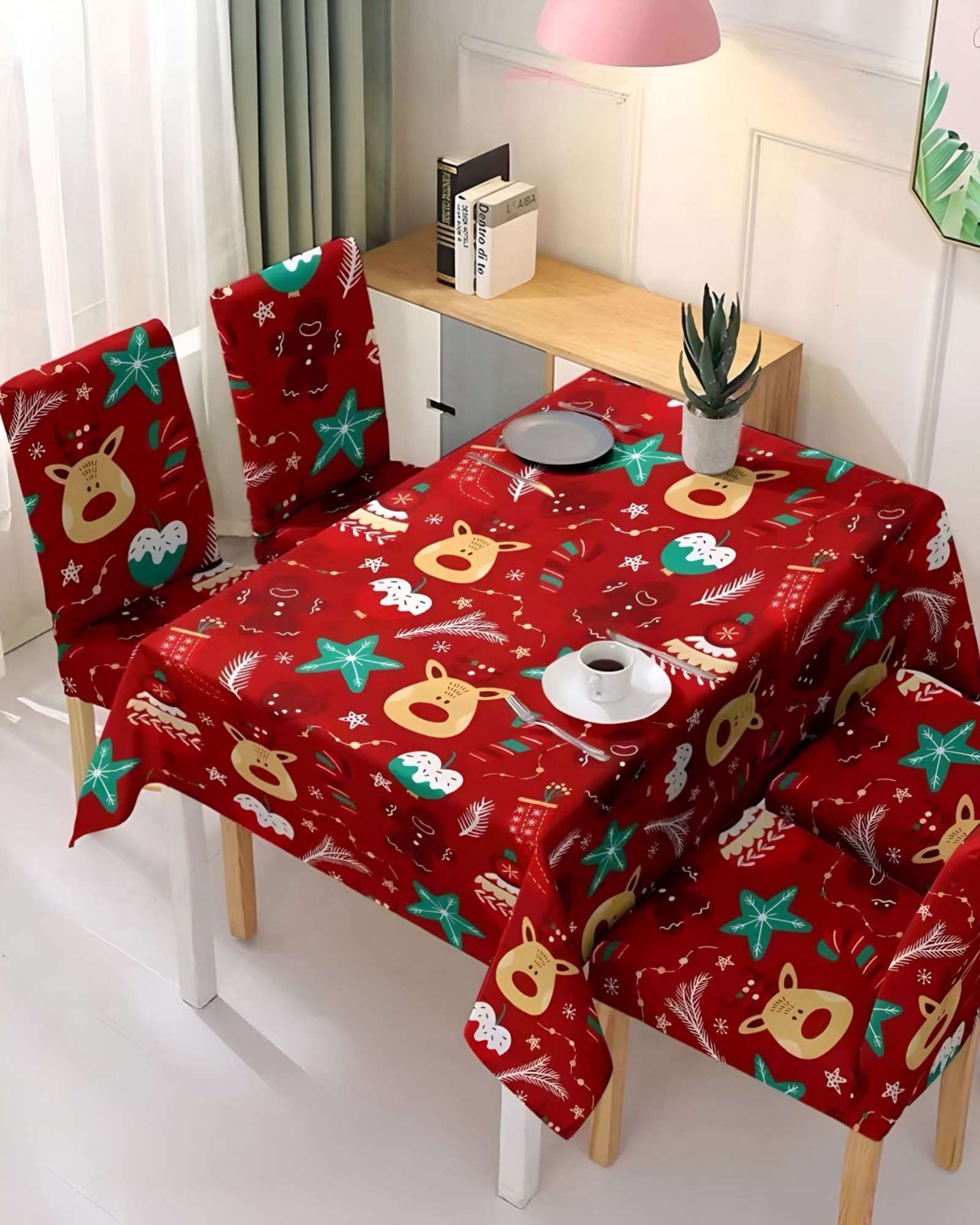 JUEGO MANTEL MAS 6 FUNDAS DE SILLAS ANTIMANCHAS NAVIDEÑO 140X220 CM 10 - 2