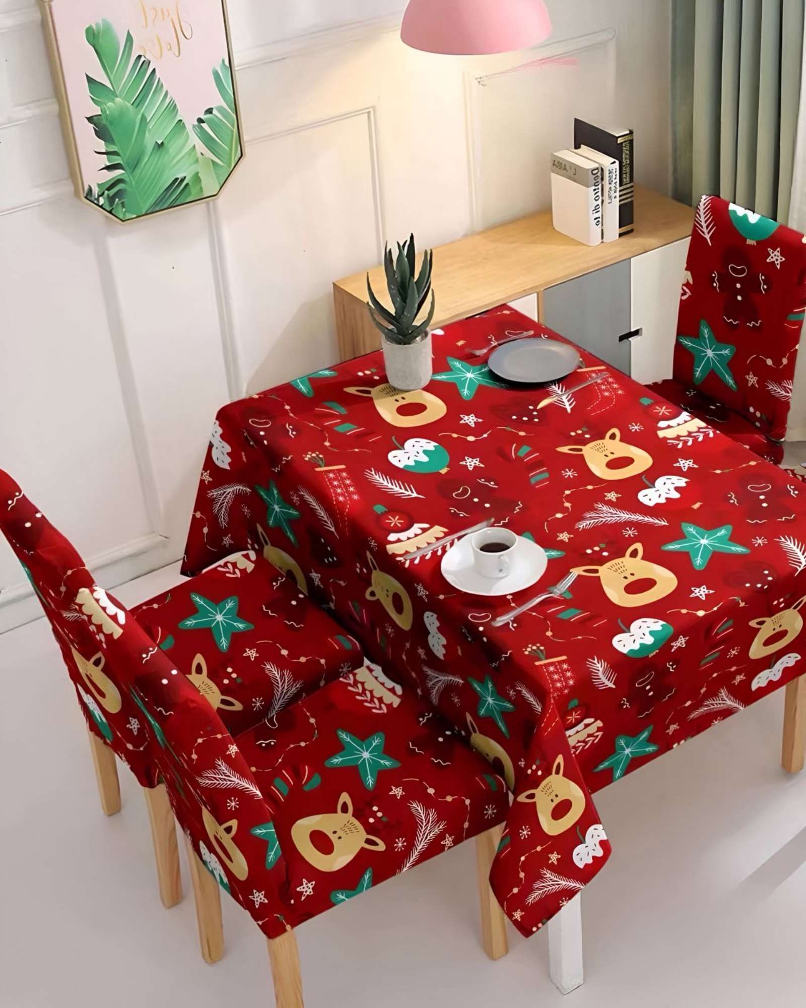 JUEGO MANTEL MAS 6 FUNDAS DE SILLAS ANTIMANCHAS NAVIDEÑO 140X220 CM 10 - 3
