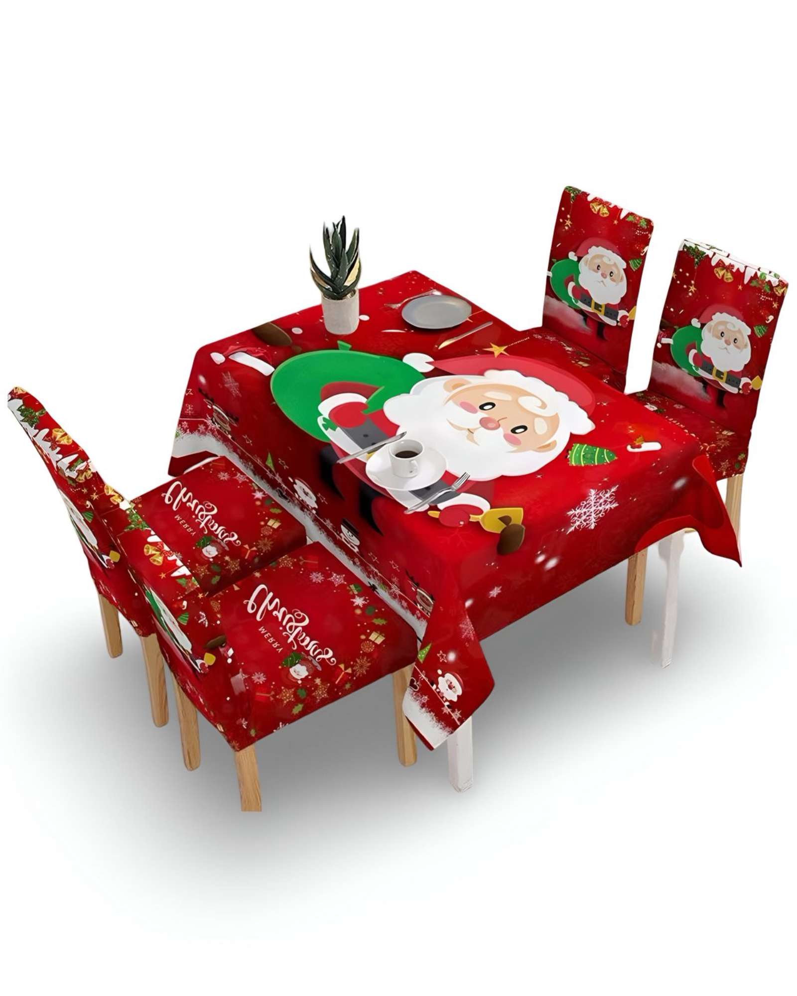 JUEGO MANTEL MAS 6 FUNDAS DE SILLAS ANTIMANCHAS NAVIDEÑO 140X220 CM 03 - 1