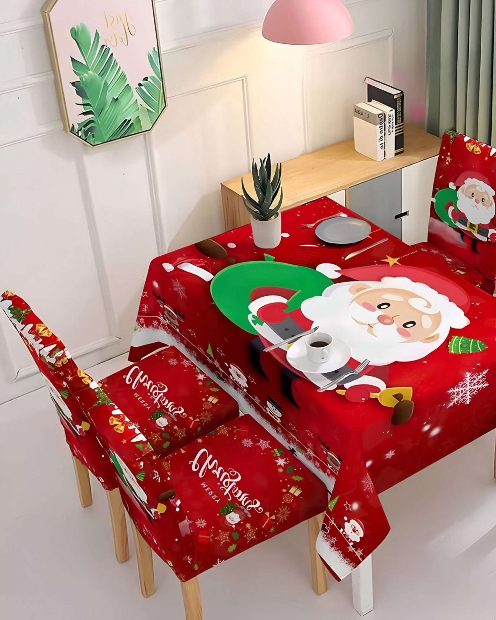JUEGO MANTEL MAS 6 FUNDAS DE SILLAS ANTIMANCHAS NAVIDEÑO 140X220 CM 03 - 2