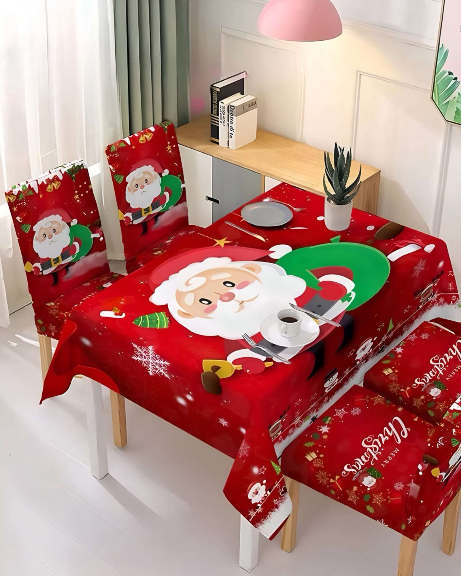 JUEGO MANTEL MAS 6 FUNDAS DE SILLAS ANTIMANCHAS NAVIDEÑO 140X220 CM 03 - 3