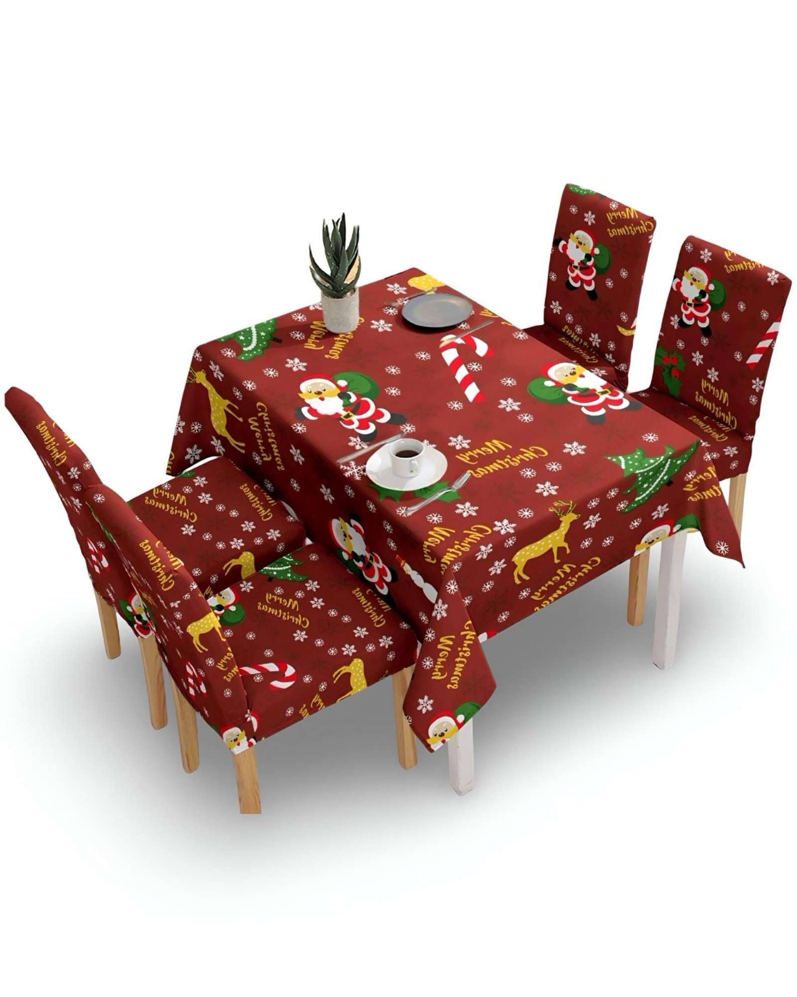 JUEGO MANTEL MAS 6 FUNDAS DE SILLAS ANTIMANCHAS NAVIDEÑO 140X220 CM 04 - 1
