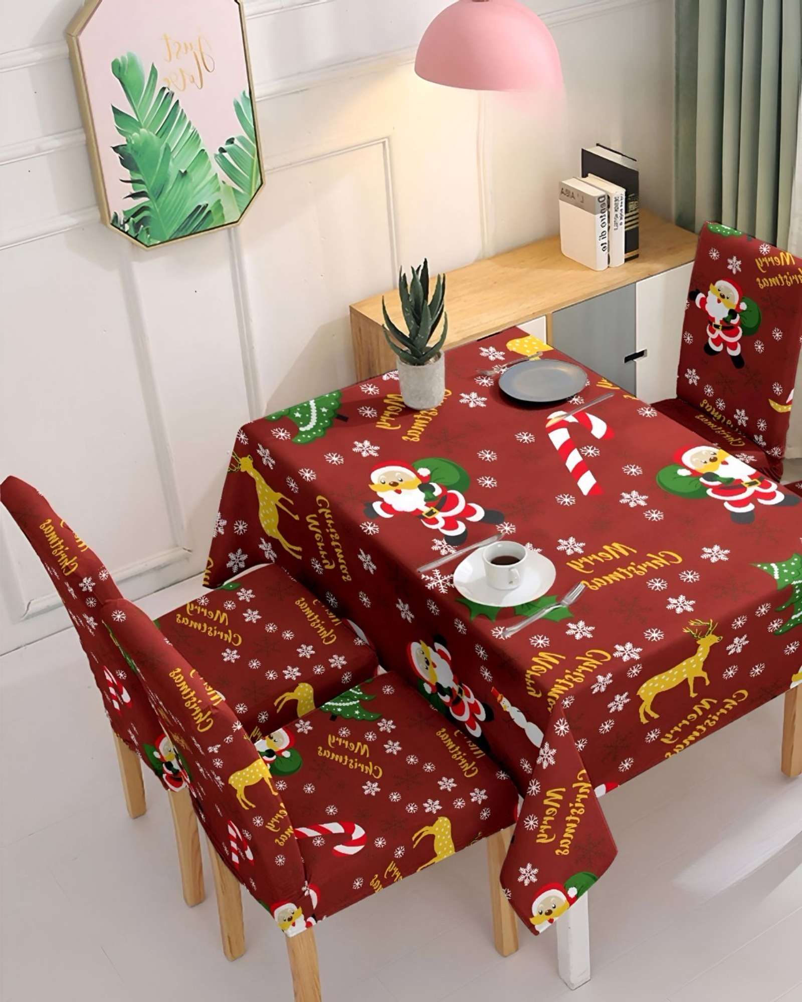 JUEGO MANTEL MAS 6 FUNDAS DE SILLAS ANTIMANCHAS NAVIDEÑO 140X220 CM 04 - 2