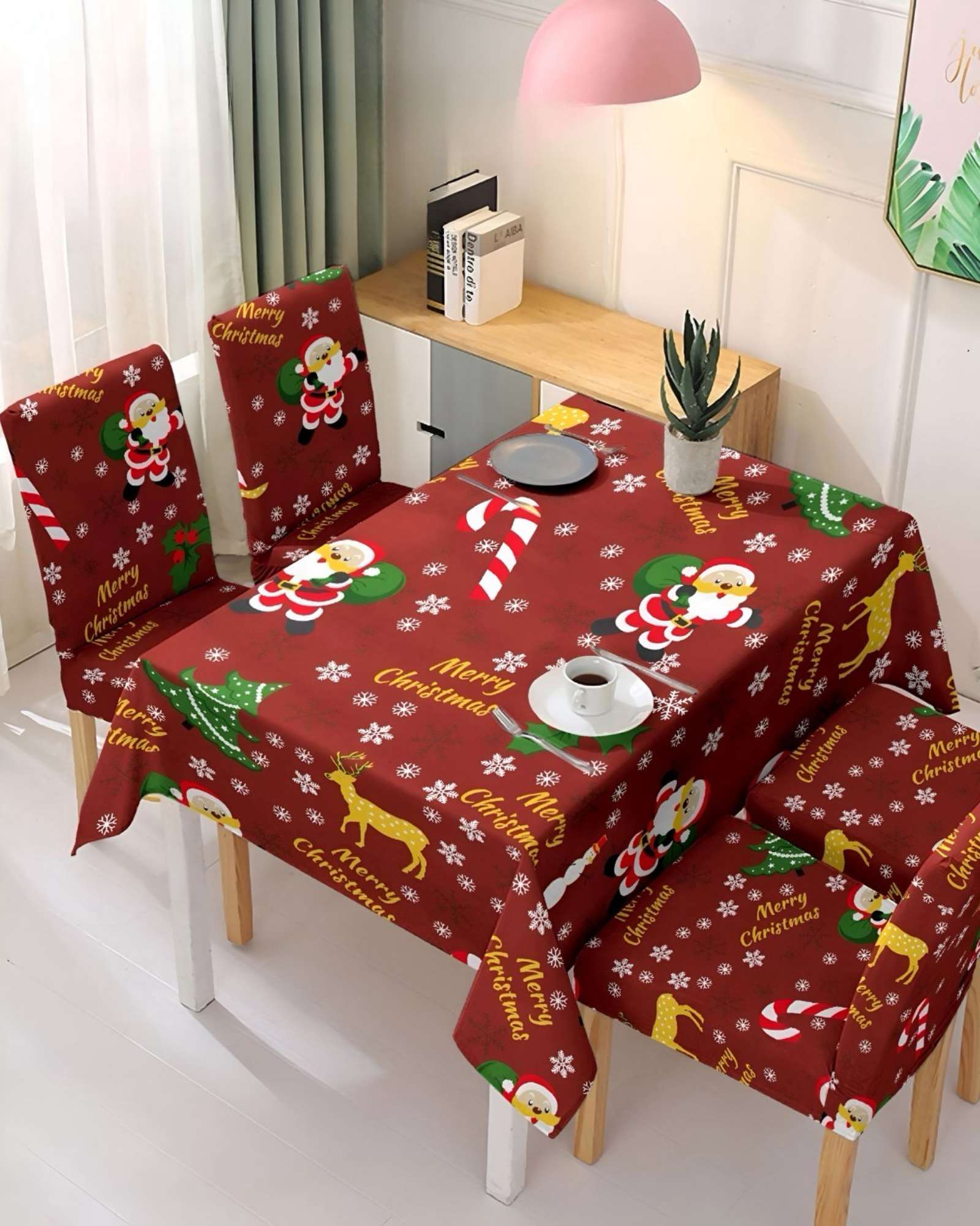 JUEGO MANTEL MAS 6 FUNDAS DE SILLAS ANTIMANCHAS NAVIDEÑO 140X220 CM 04 - 3