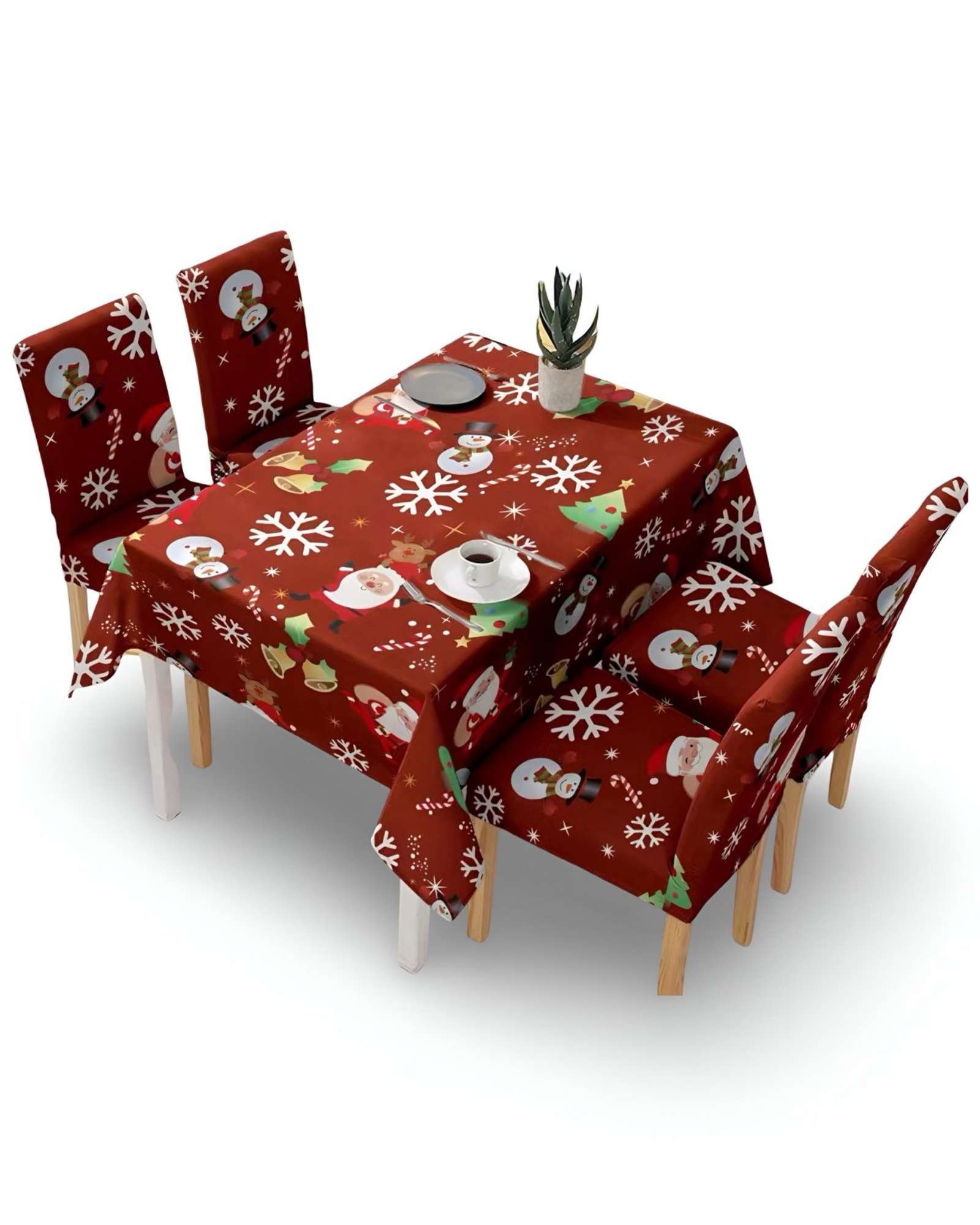 JUEGO MANTEL MAS 6 FUNDAS DE SILLAS ANTIMANCHAS NAVIDEÑO 140X220 CM 08 - 1